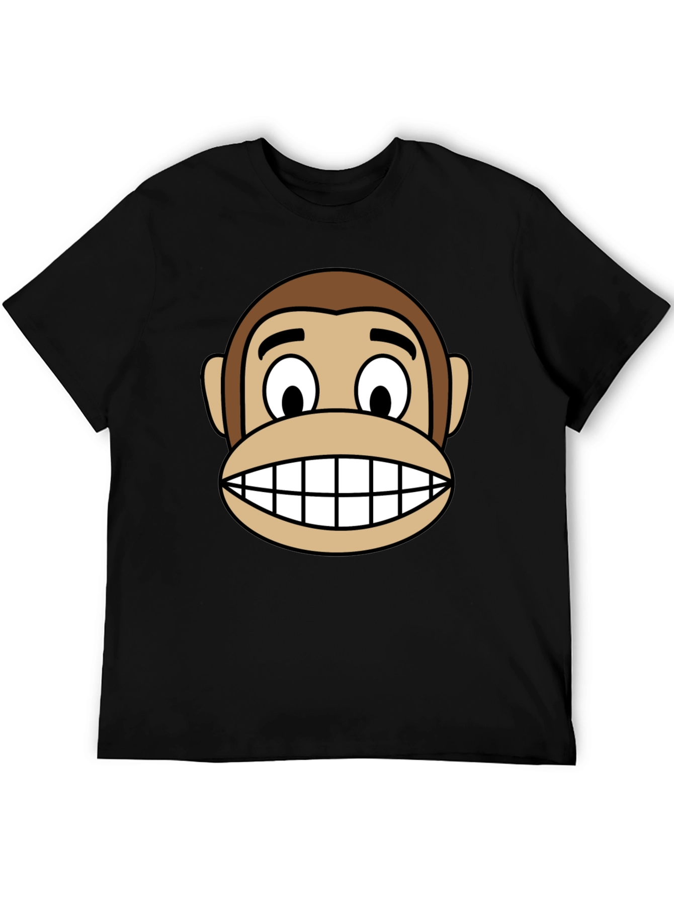 Cartoon Monkey Face Graphic Tee - Unisex Black T-Shirt