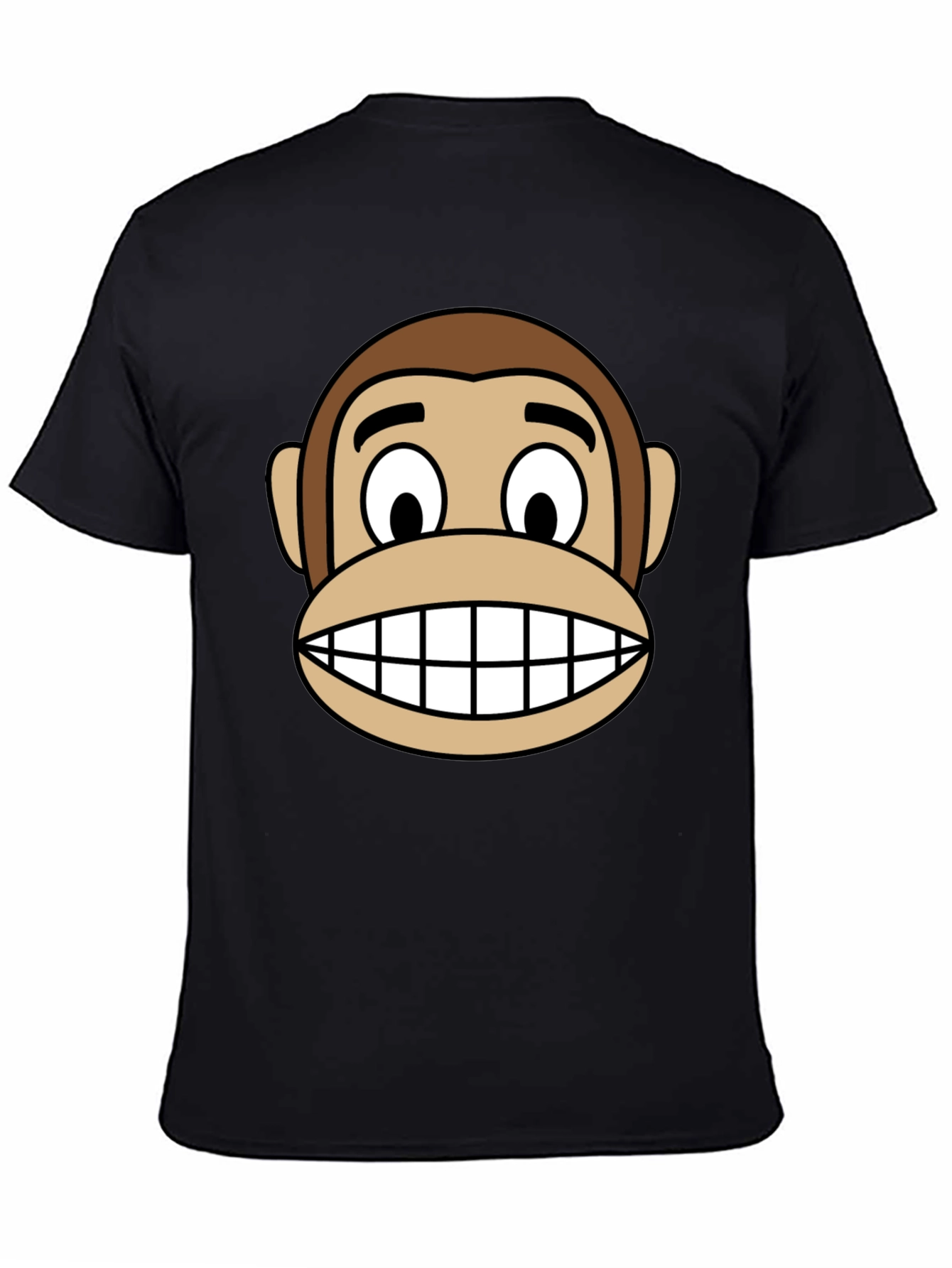Cartoon Monkey Face Graphic Tee - Unisex Black T-Shirt