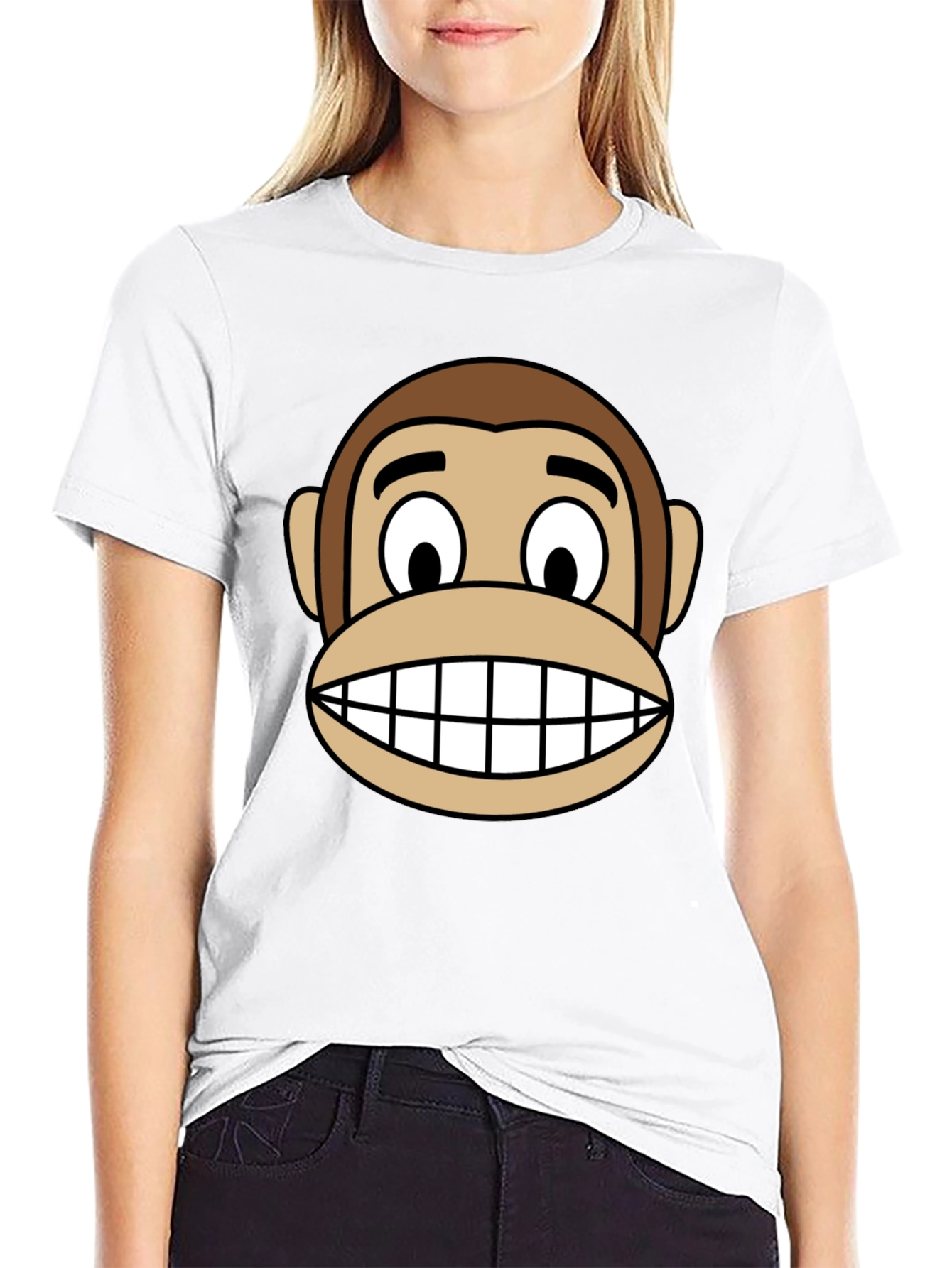 Cartoon Monkey Face Graphic Tee - Unisex Black T-Shirt