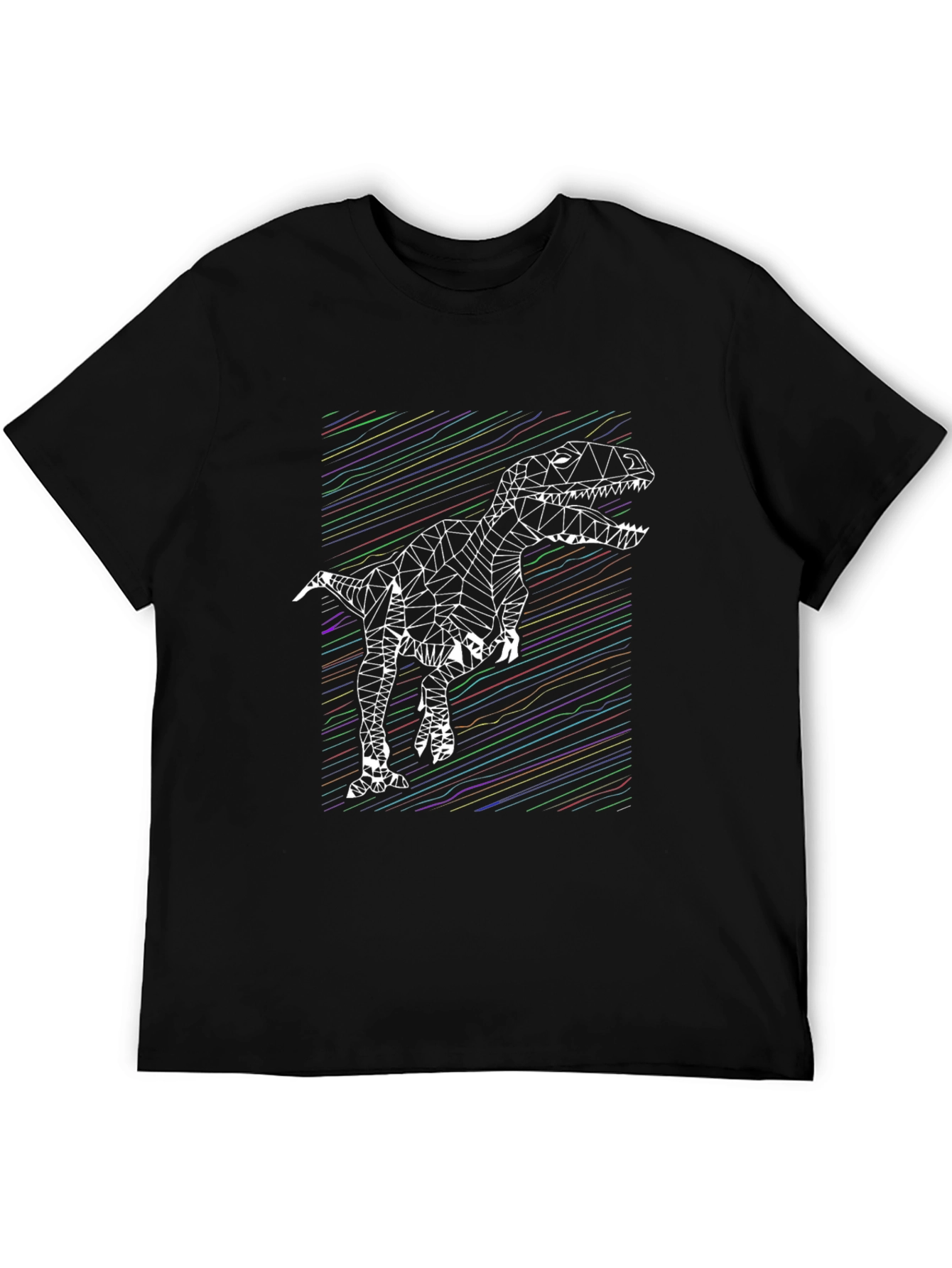 Geometric Dinosaur Graphic Tee - Stylish Mens Black T-Shirt