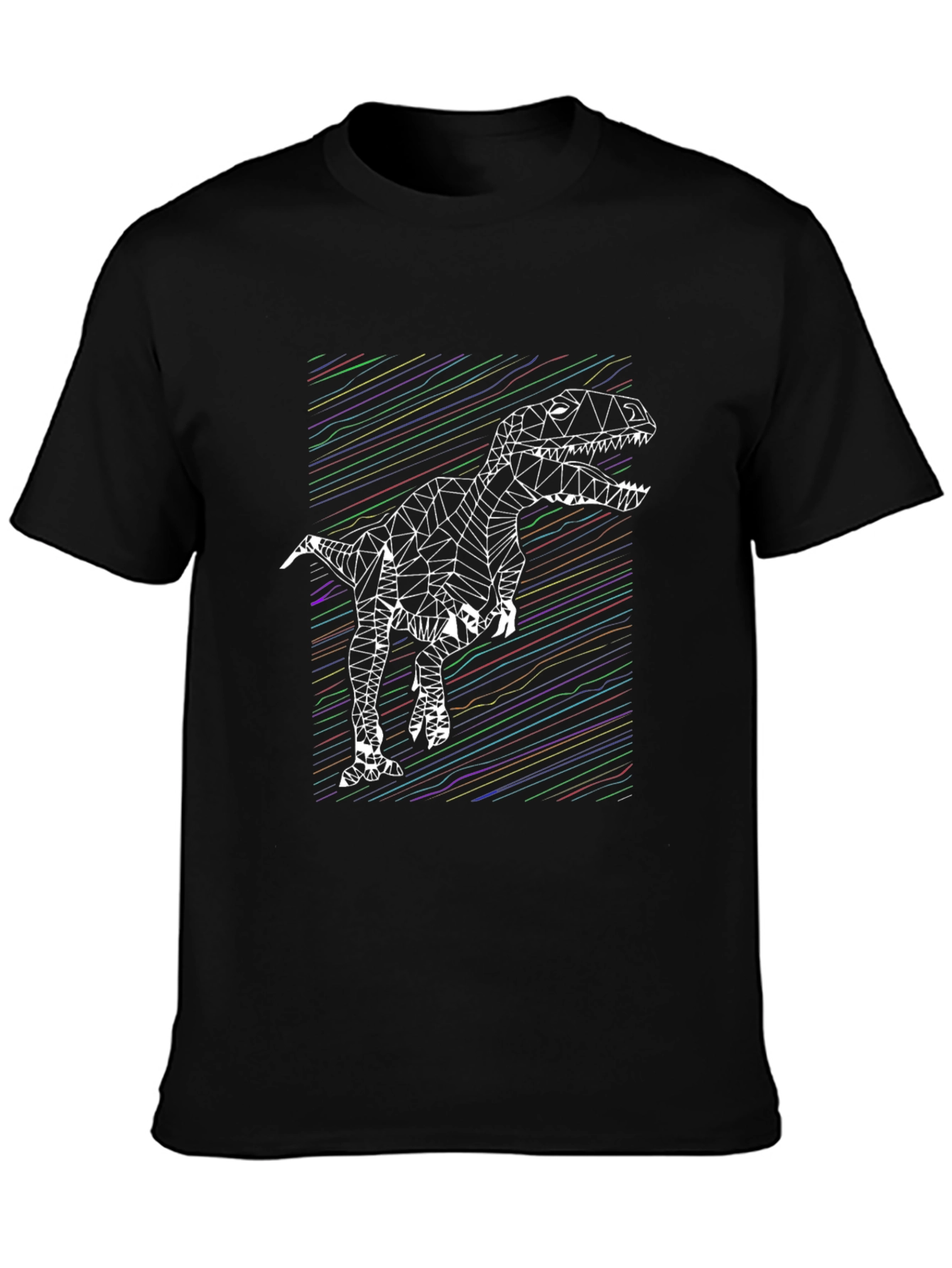 Geometric Dinosaur Graphic Tee - Stylish Mens Black T-Shirt