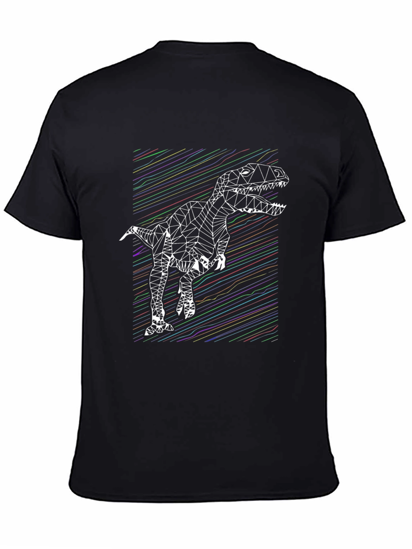 Geometric Dinosaur Graphic Tee - Stylish Mens Black T-Shirt