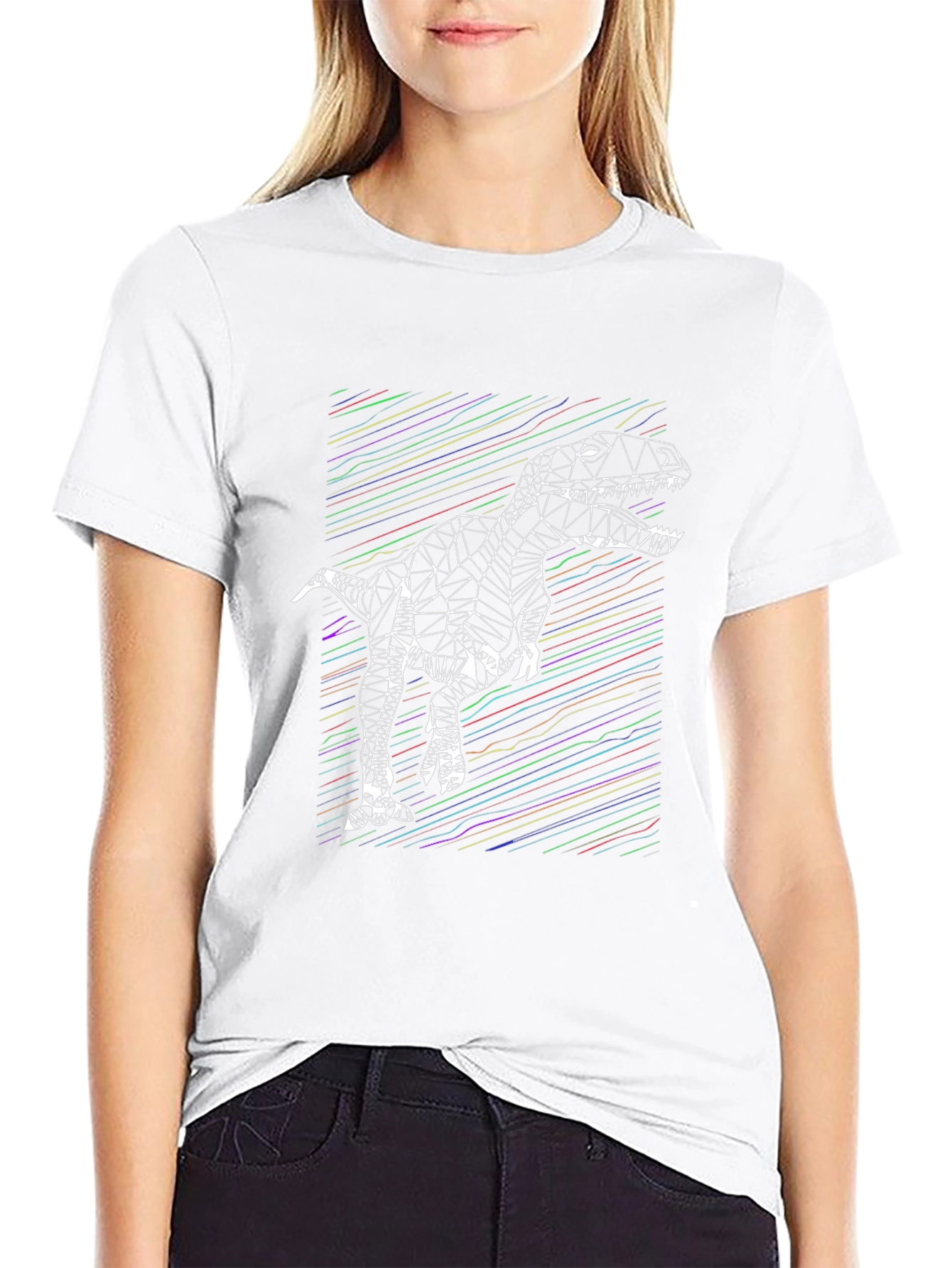 Geometric Dinosaur Graphic Tee - Stylish Mens Black T-Shirt