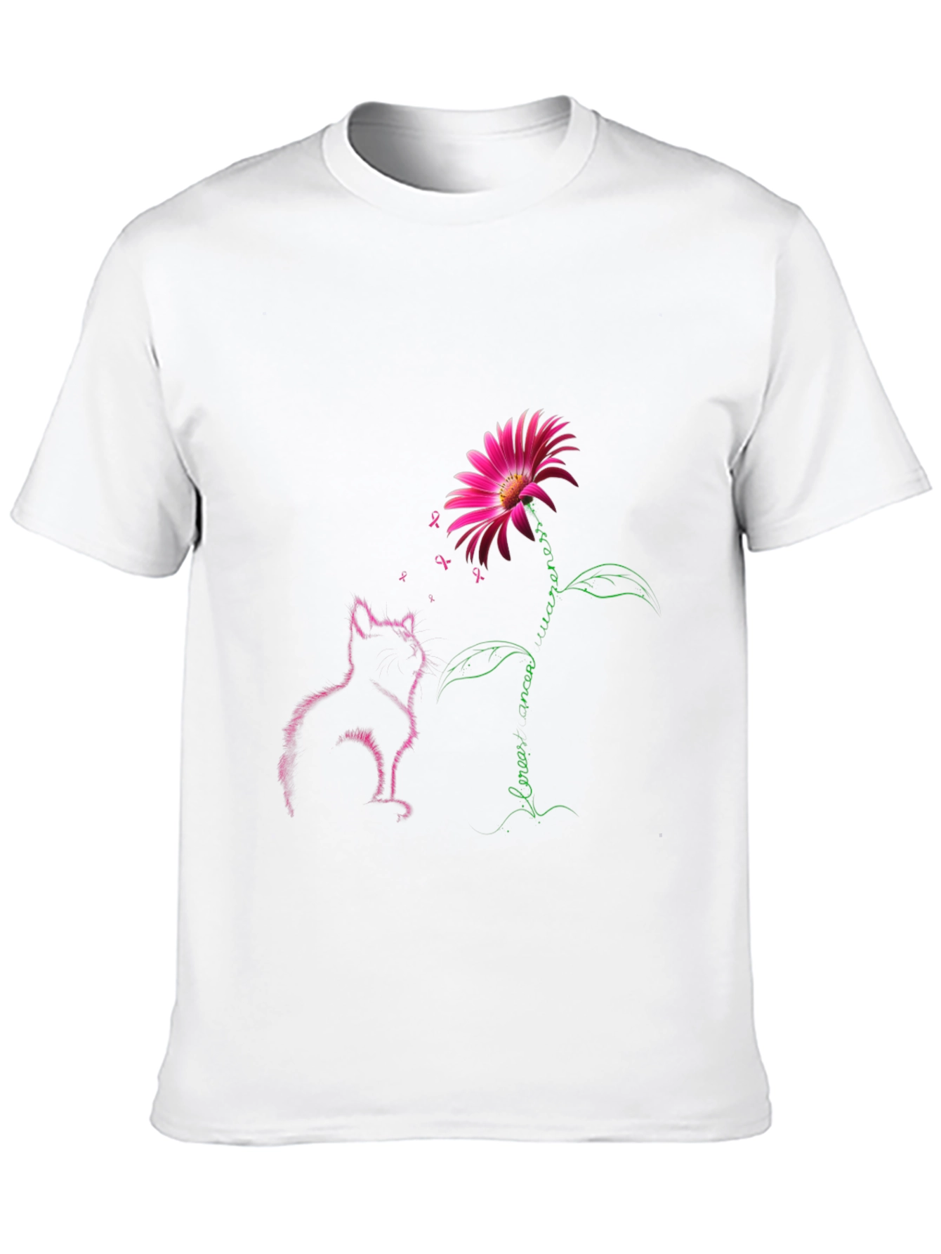 Breast Cancer Awareness Cat & Flower Graphic Tee