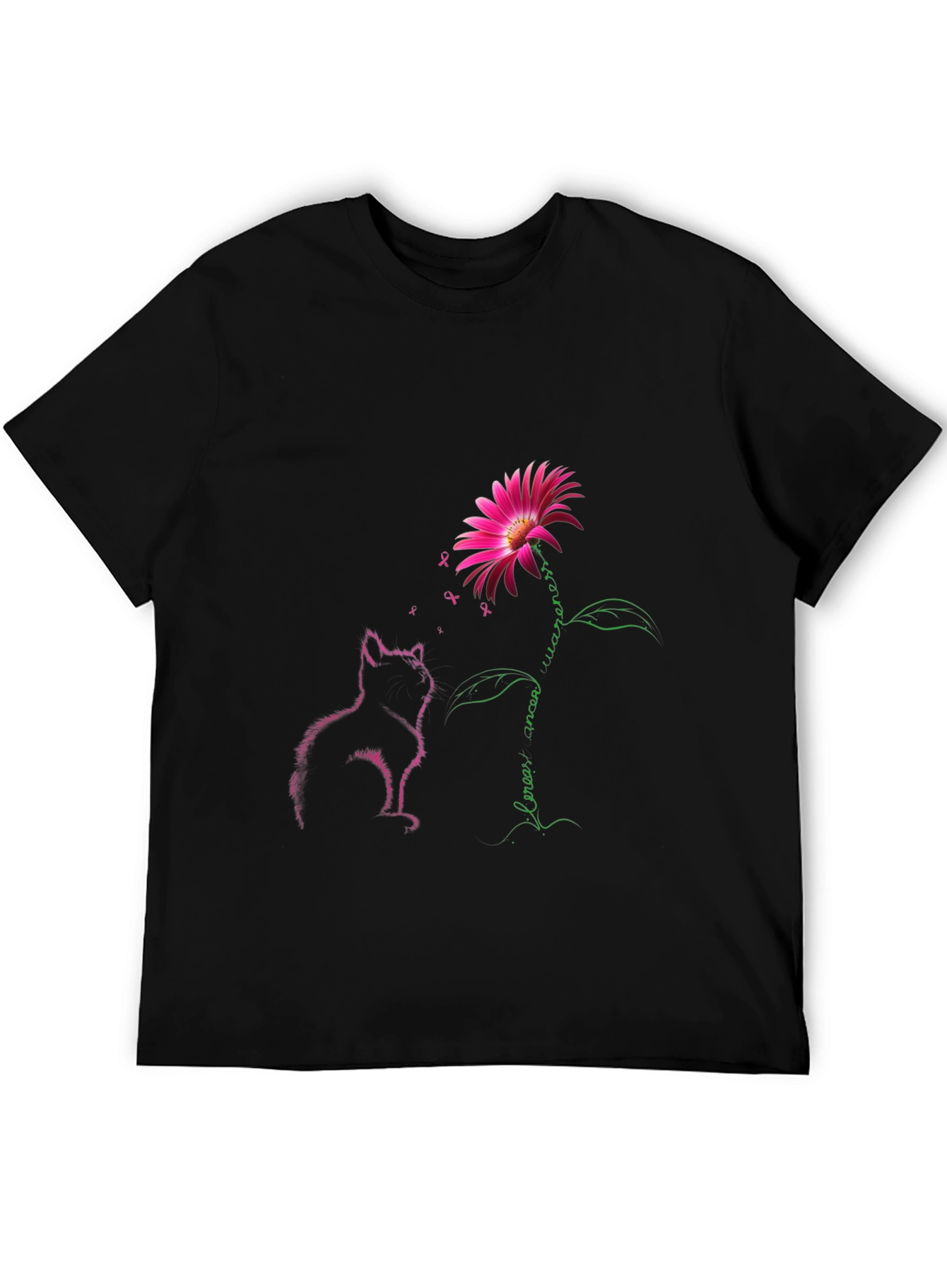 Breast Cancer Awareness Cat & Flower Graphic Tee