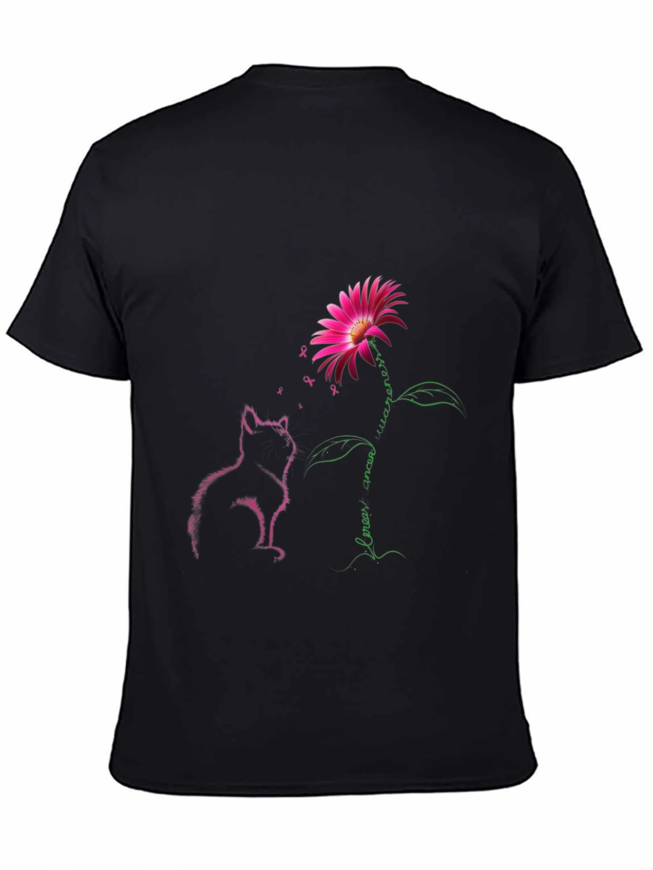 Breast Cancer Awareness Cat & Flower Graphic Tee