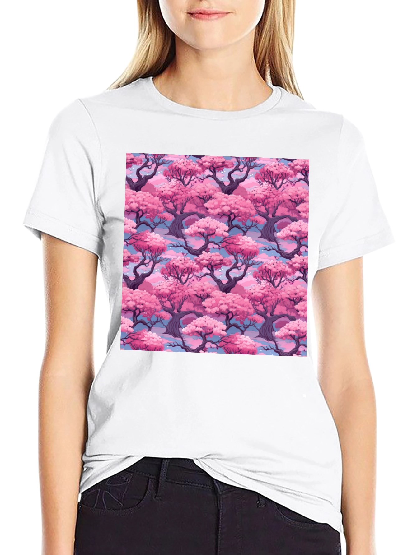 Sakura Tree Print Black T-Shirt