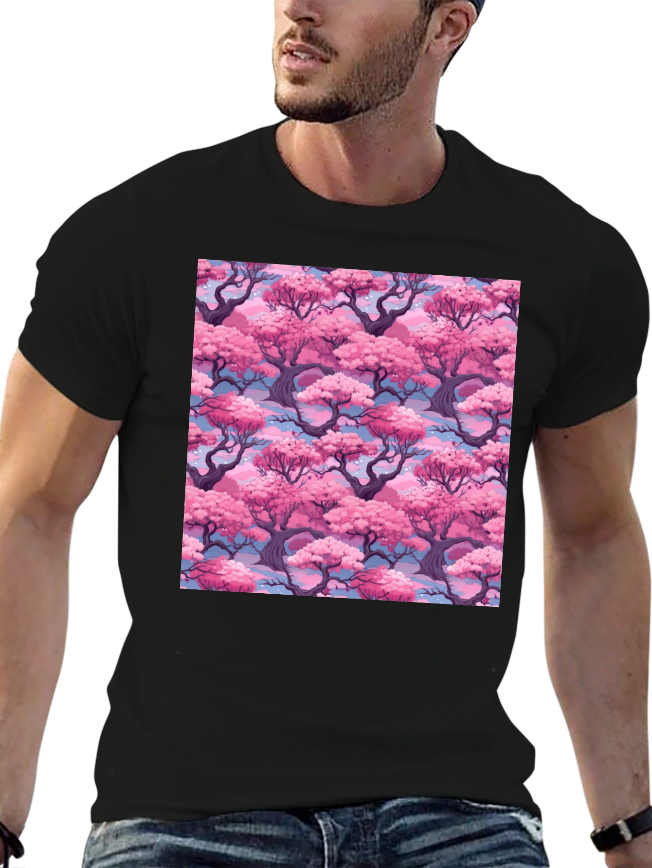 Sakura Tree Print Black T-Shirt