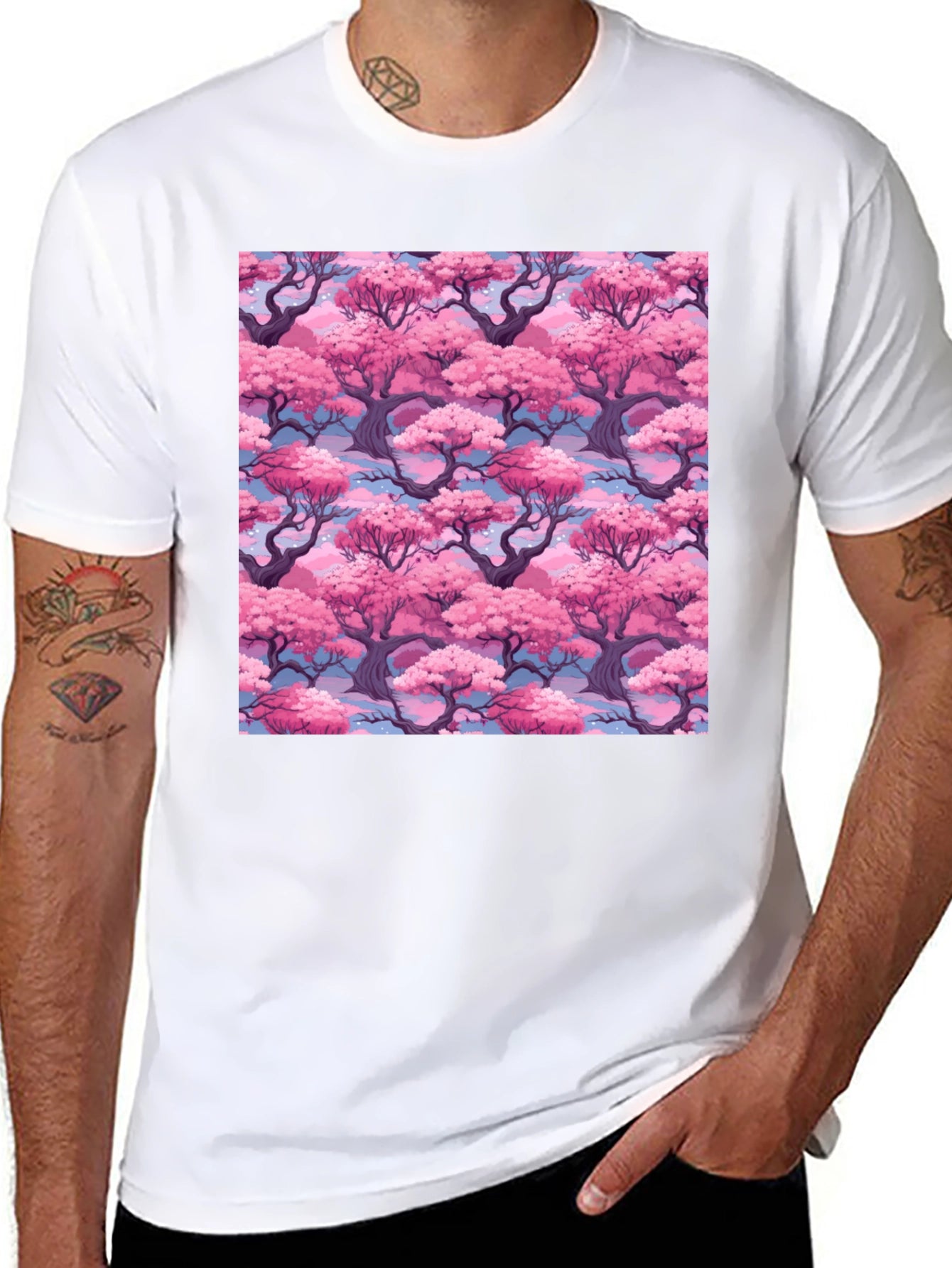 Sakura Tree Print Black T-Shirt