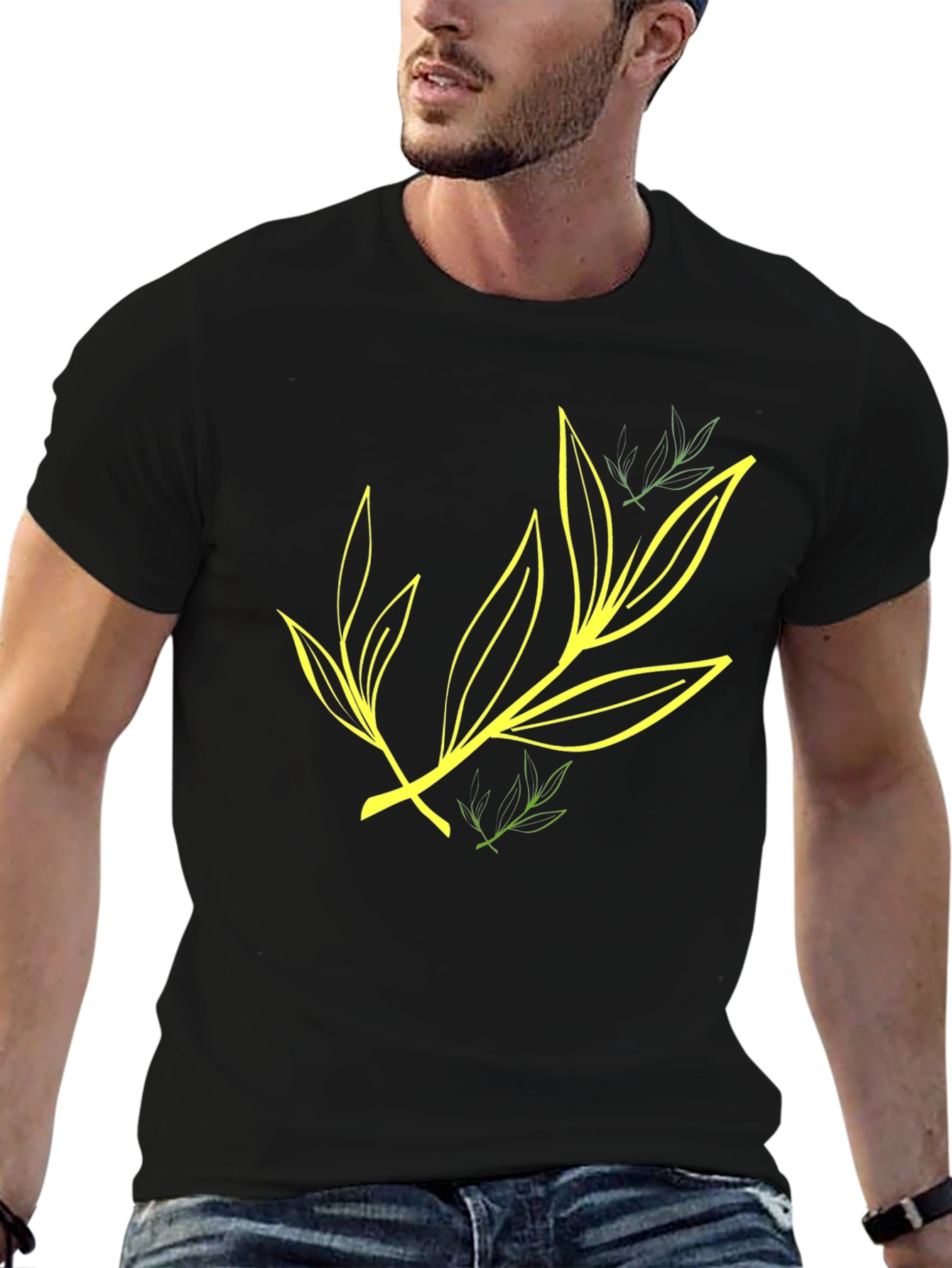 Leaf Design Black T-Shirt for Casual Wear