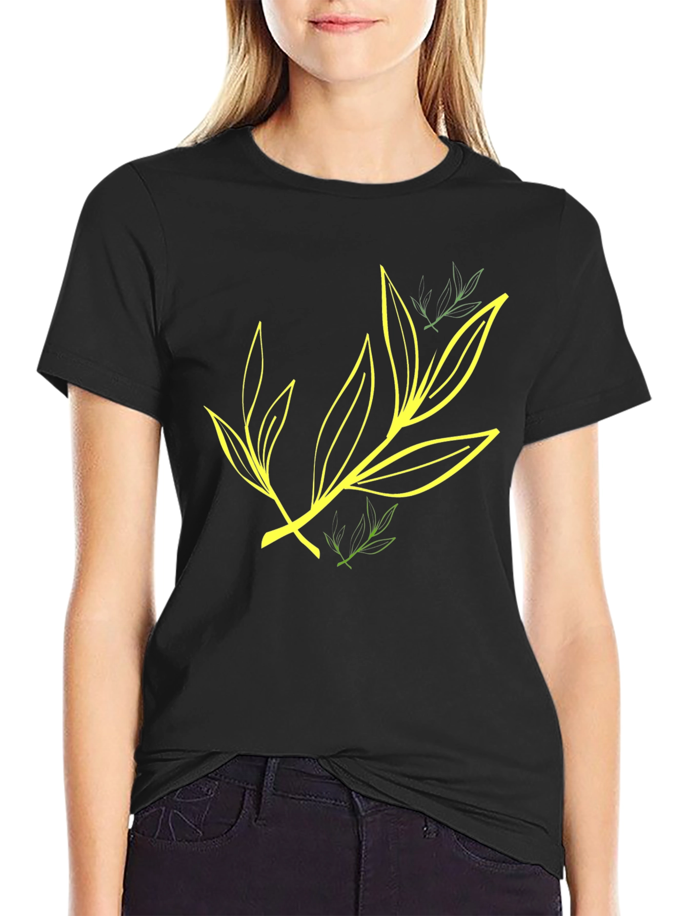 Leaf Design Black T-Shirt for Casual Wear
