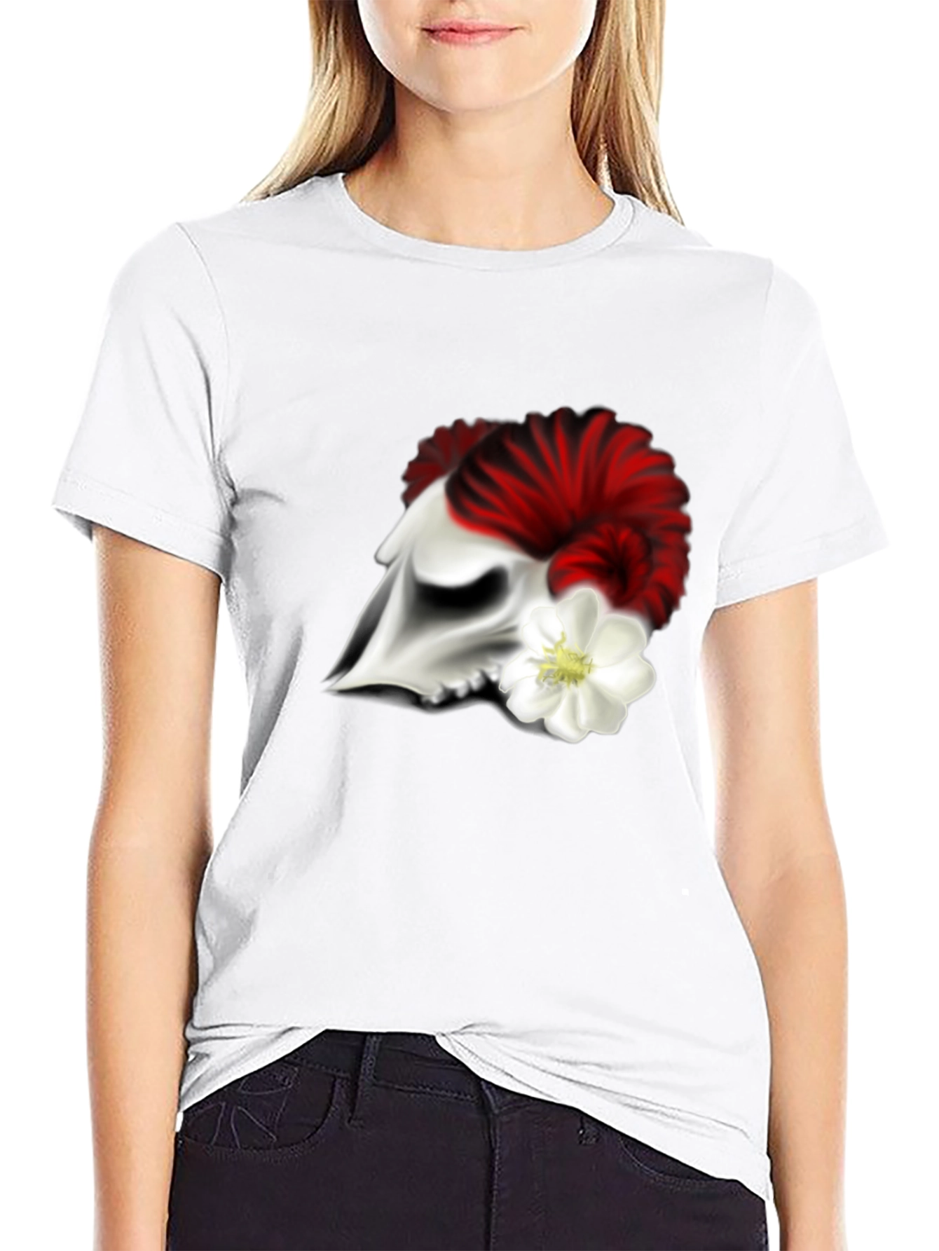 Skull and Flower Graphic T-Shirt