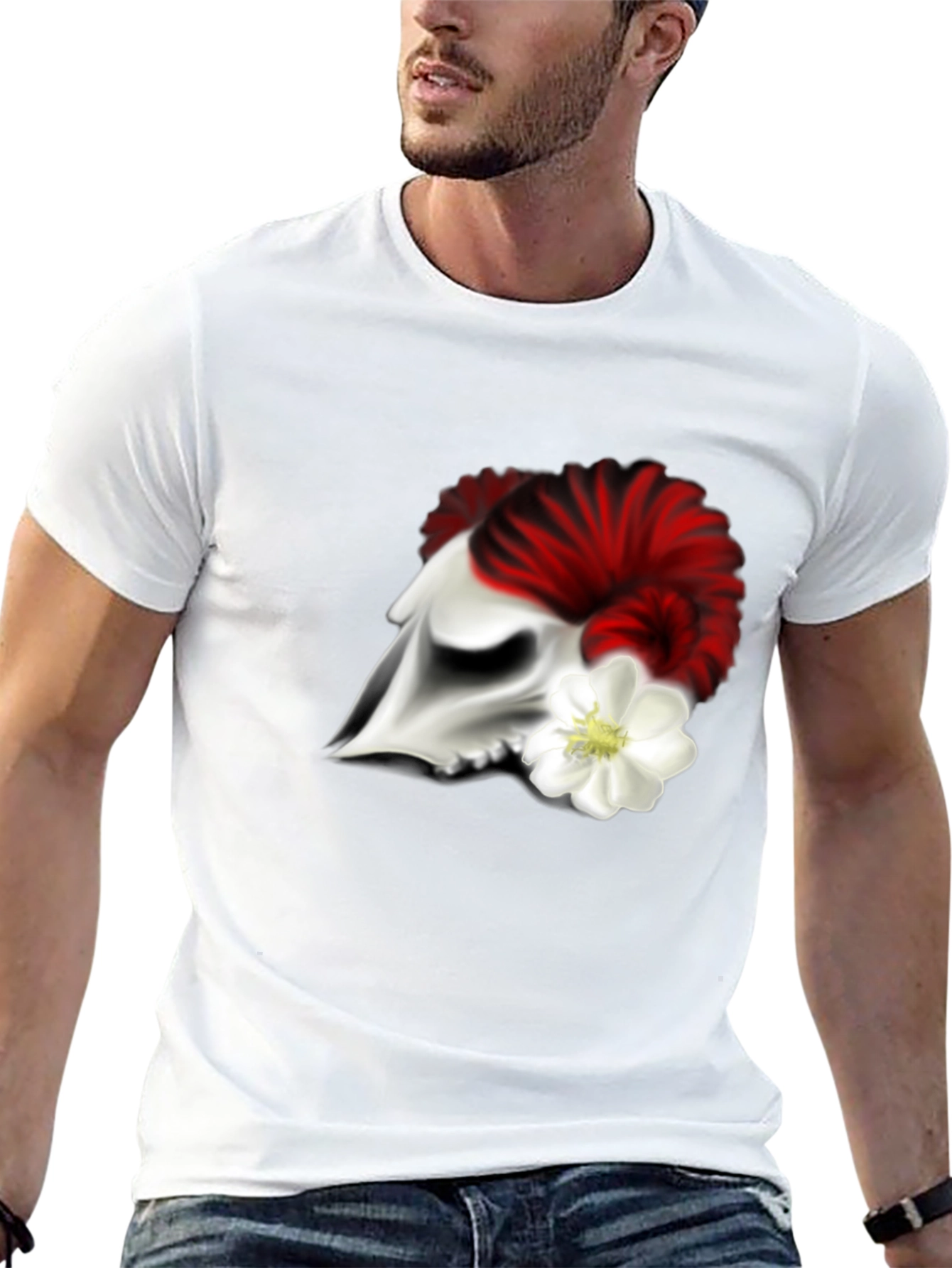 Skull and Flower Graphic T-Shirt
