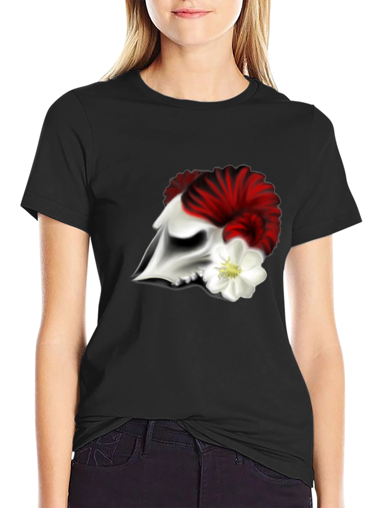 Skull and Flower Graphic T-Shirt