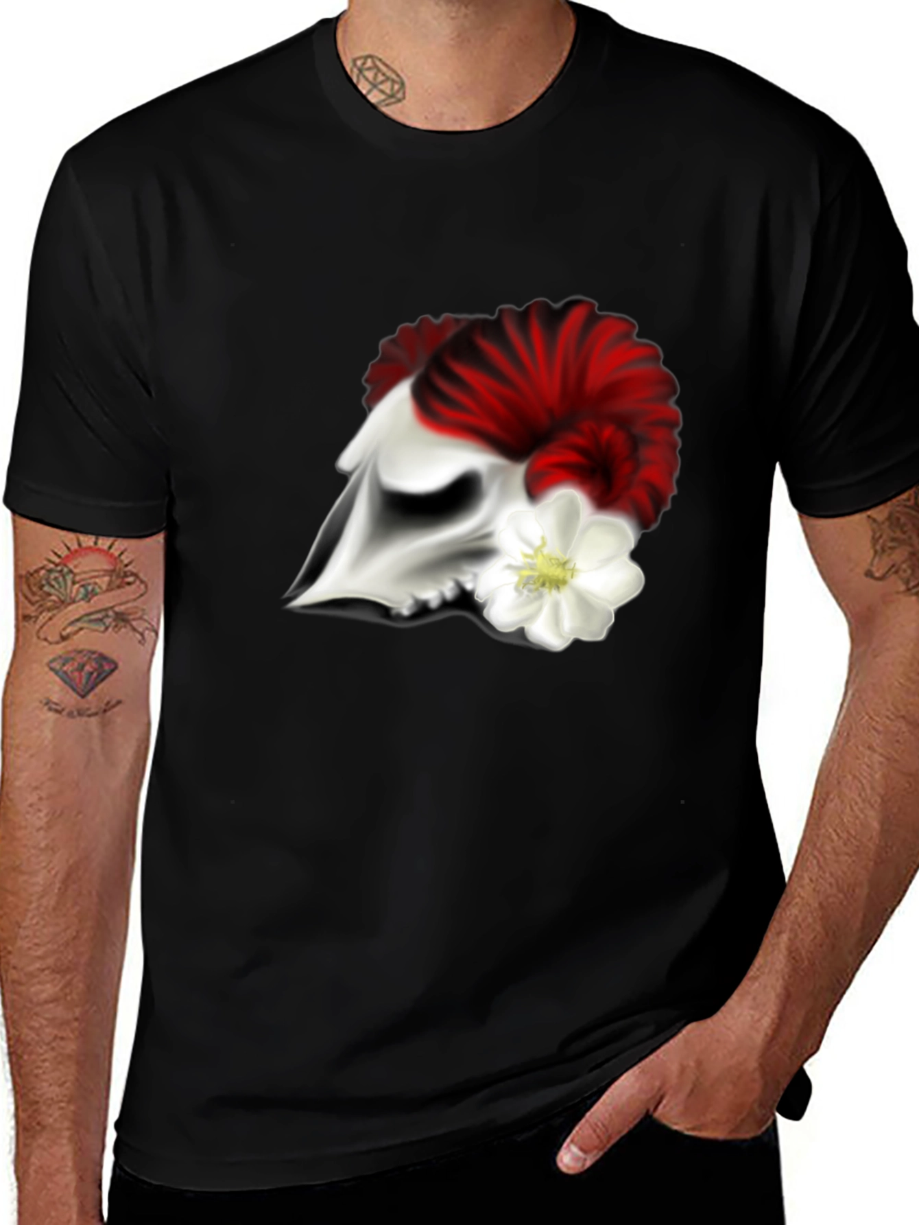 Skull and Flower Graphic T-Shirt