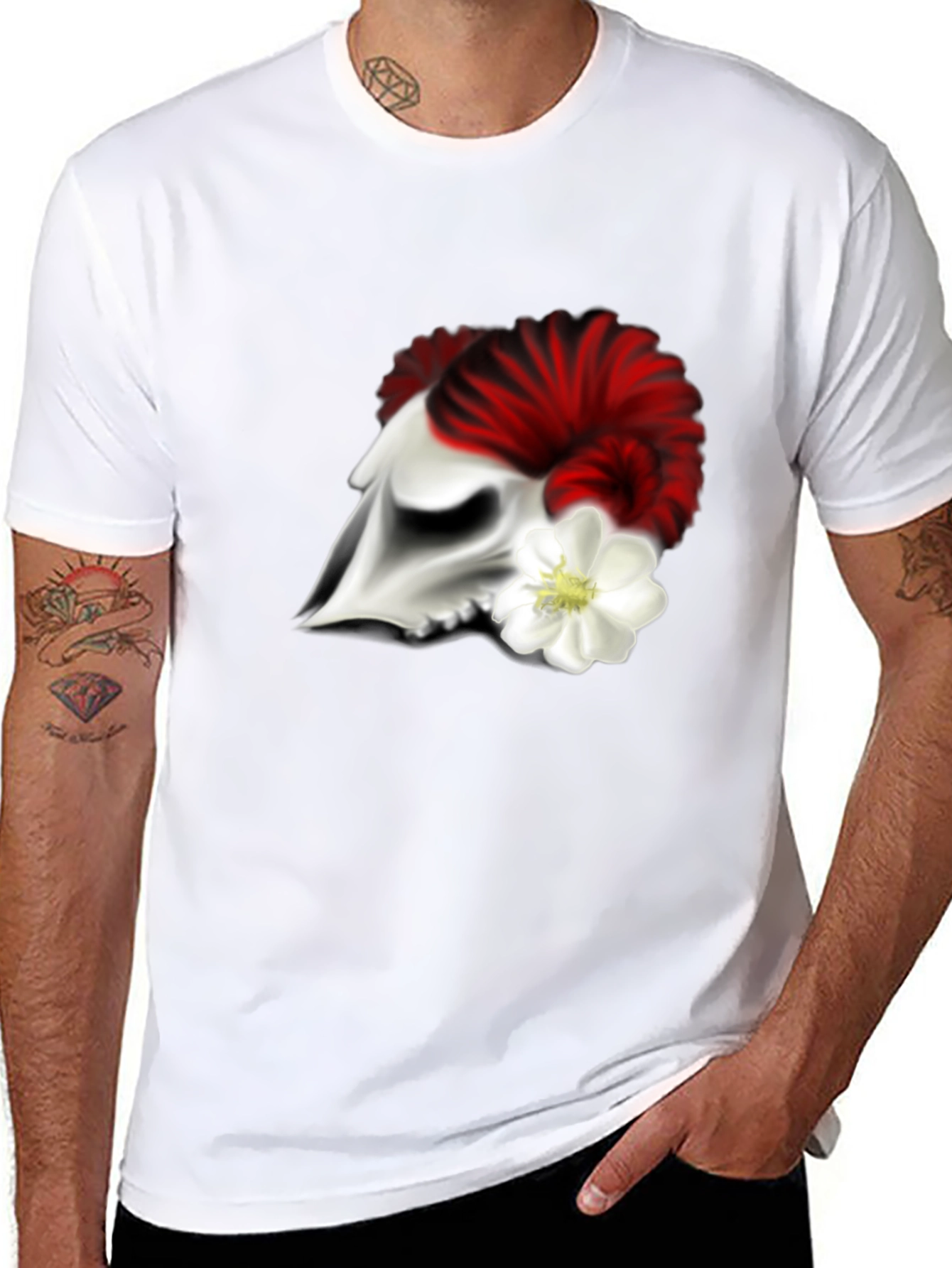Skull and Flower Graphic T-Shirt