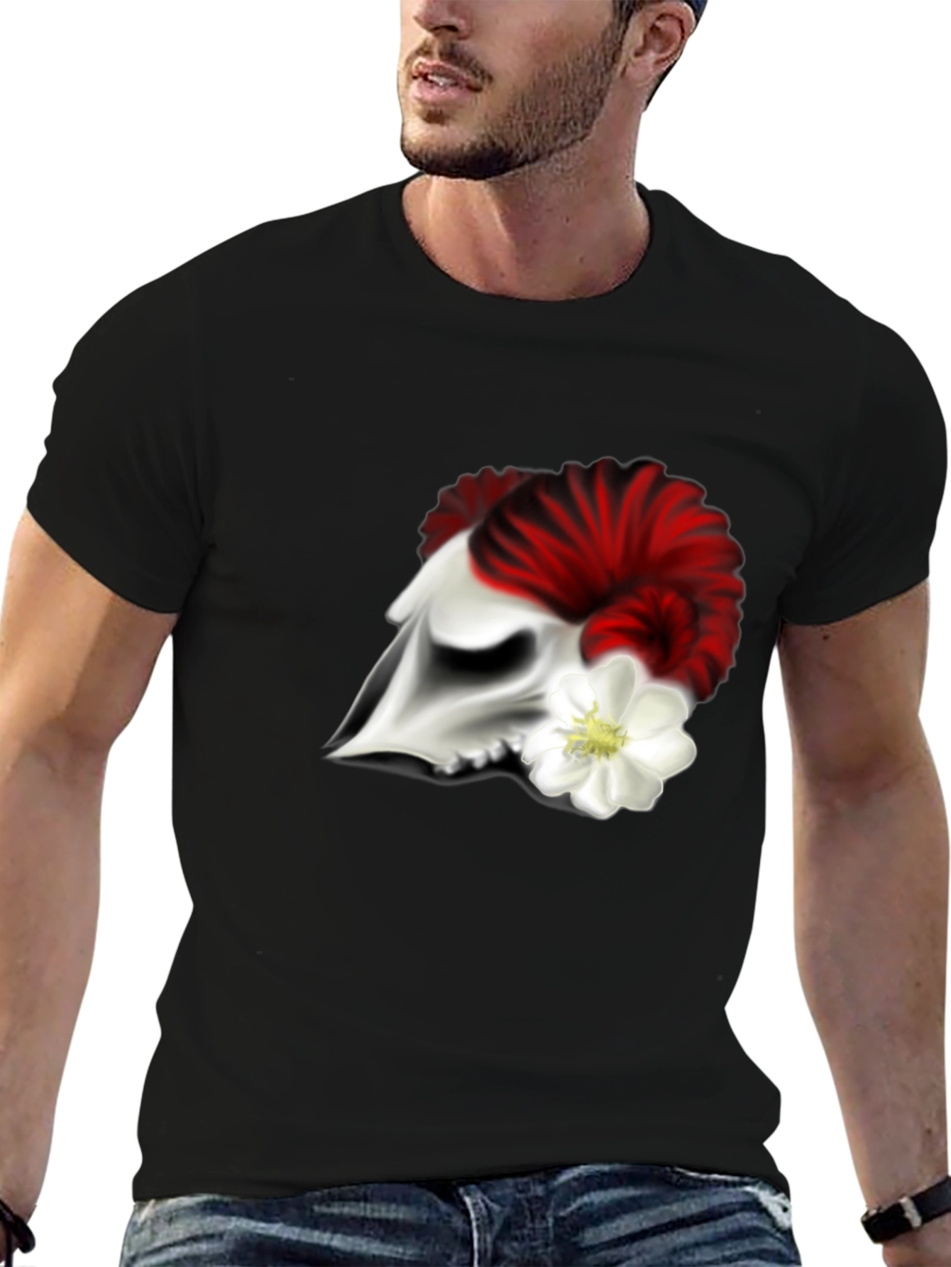 Skull and Flower Graphic T-Shirt