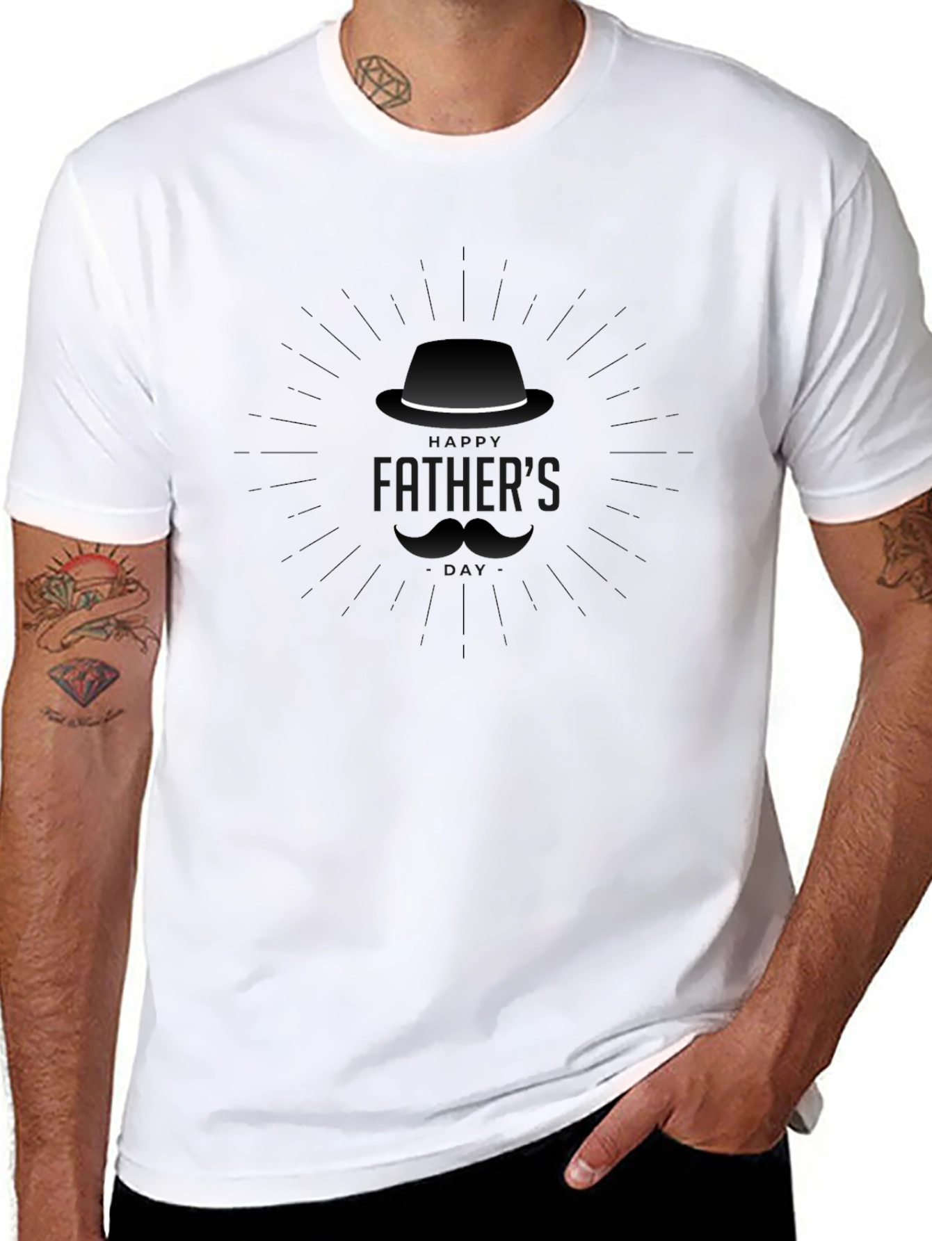 Fathers Day Hat & Mustache Graphic T-Shirt