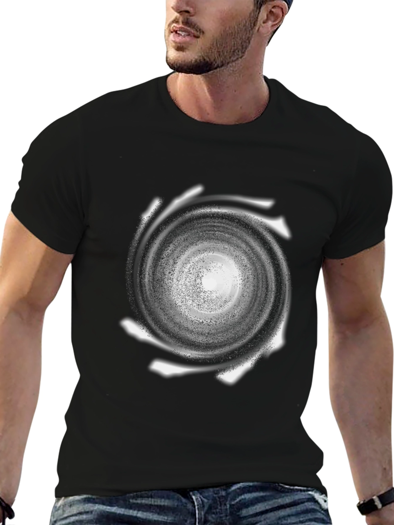 Spiral Galaxy Graphic Print Black T-Shirt