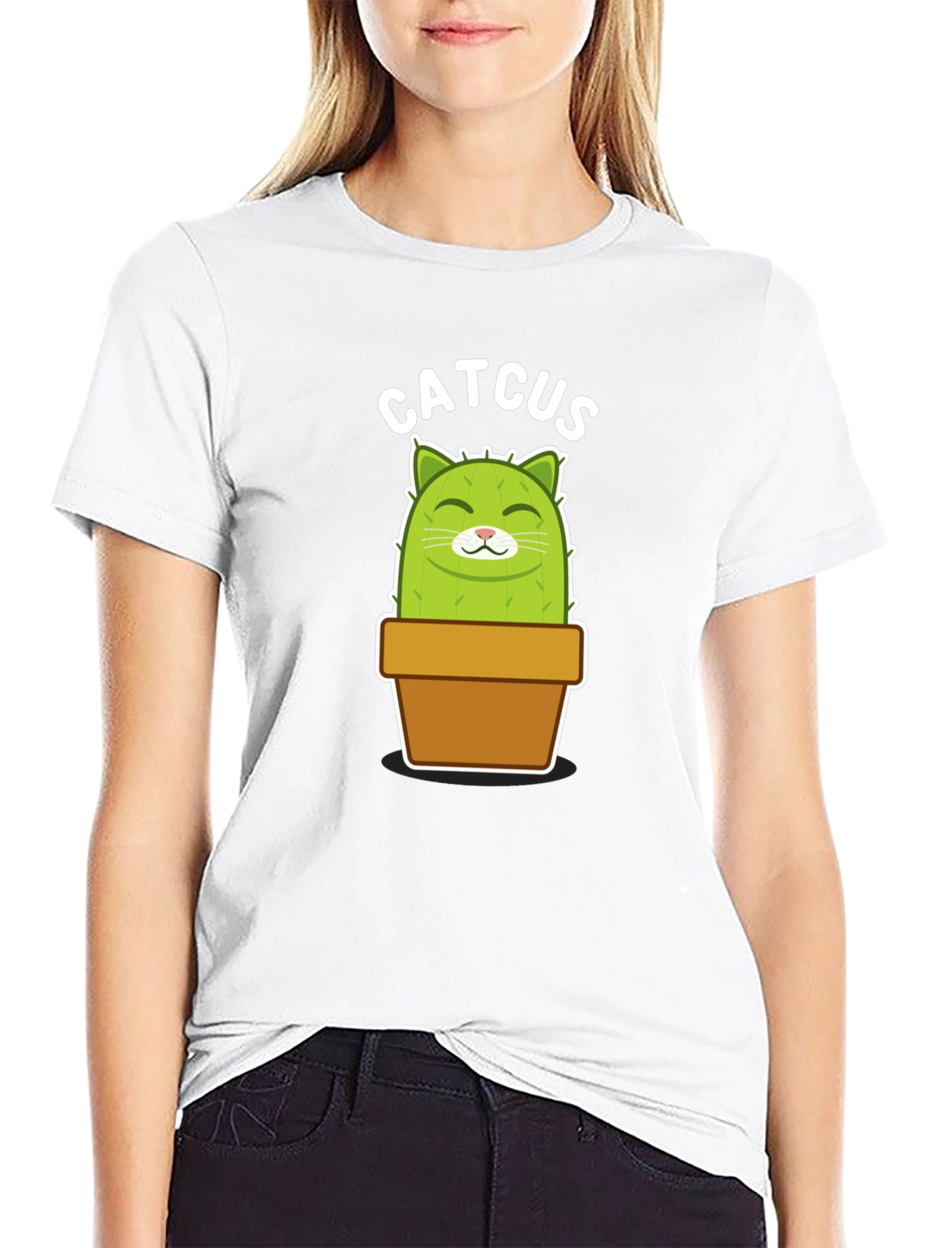 Catcus Graphic Tee - Funny Potted Cactus Cat Shirt