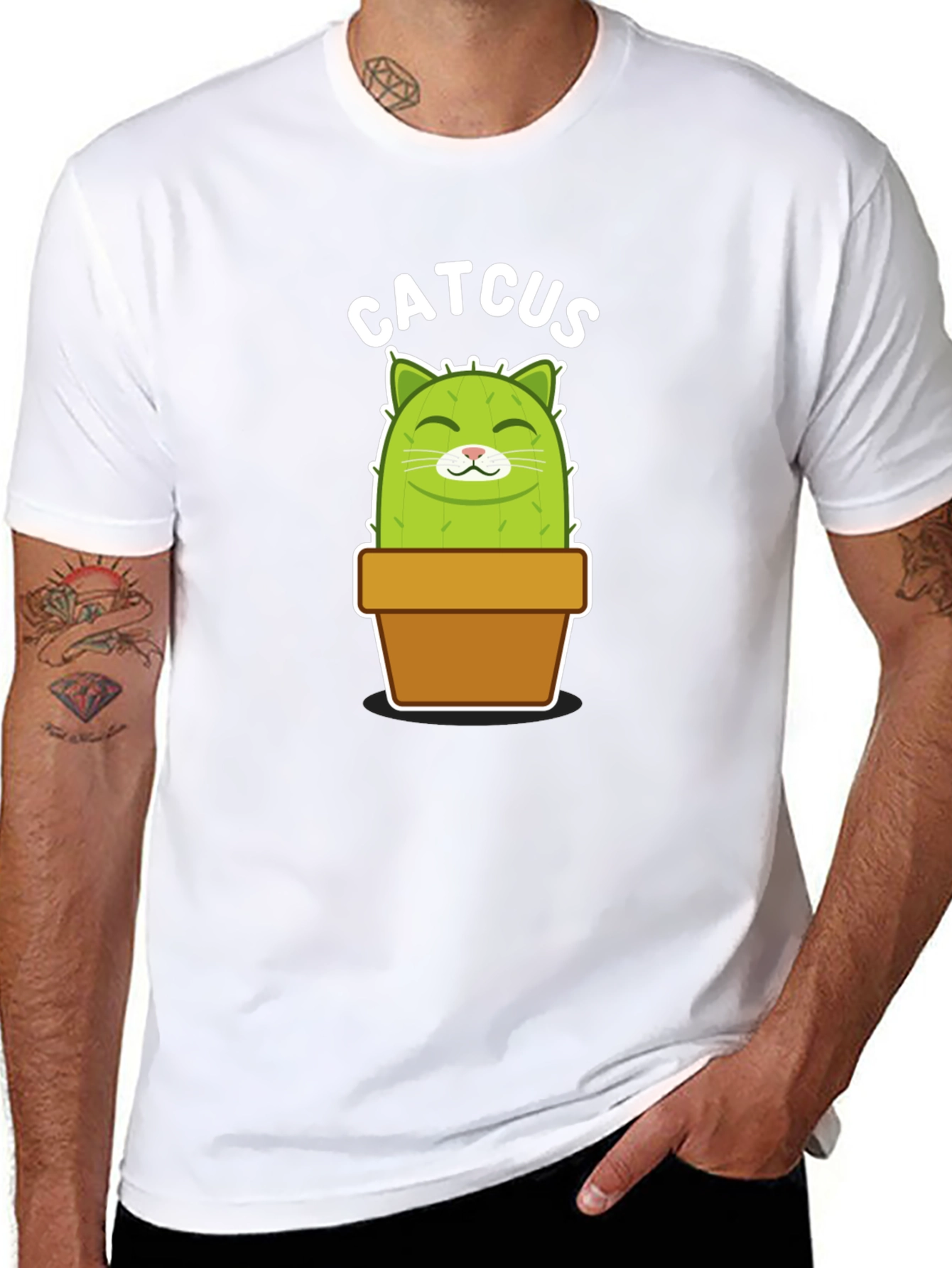 Catcus Graphic Tee - Funny Potted Cactus Cat Shirt