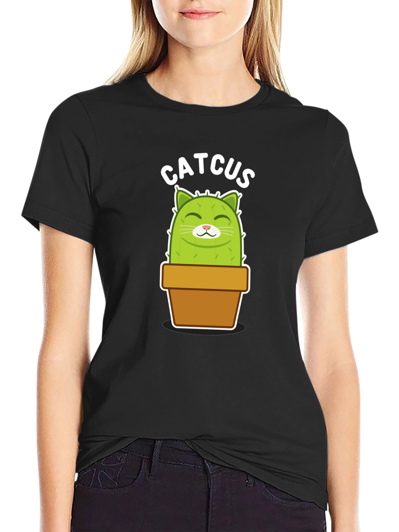 Catcus Graphic Tee - Funny Potted Cactus Cat Shirt