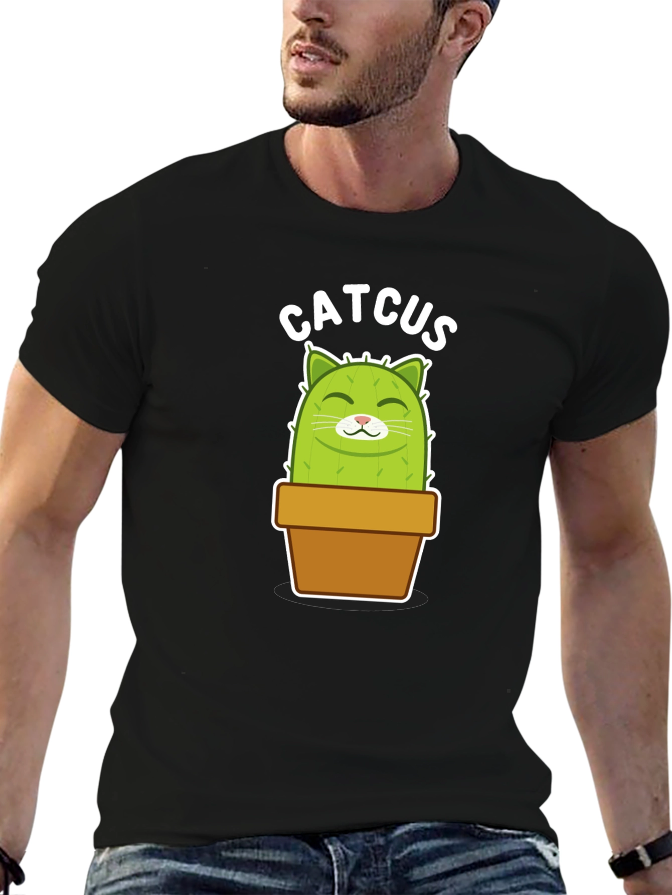 Catcus Graphic Tee - Funny Potted Cactus Cat Shirt