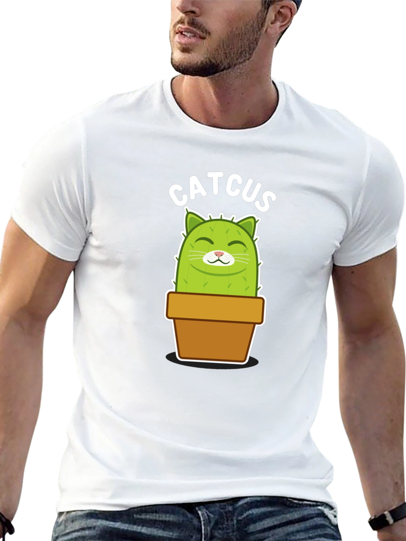 Catcus Graphic Tee - Funny Potted Cactus Cat Shirt