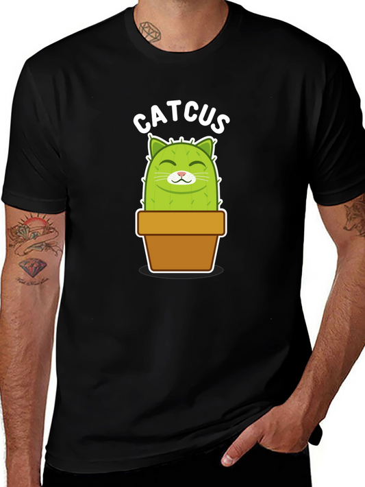 Catcus Graphic Tee - Funny Potted Cactus Cat Shirt
