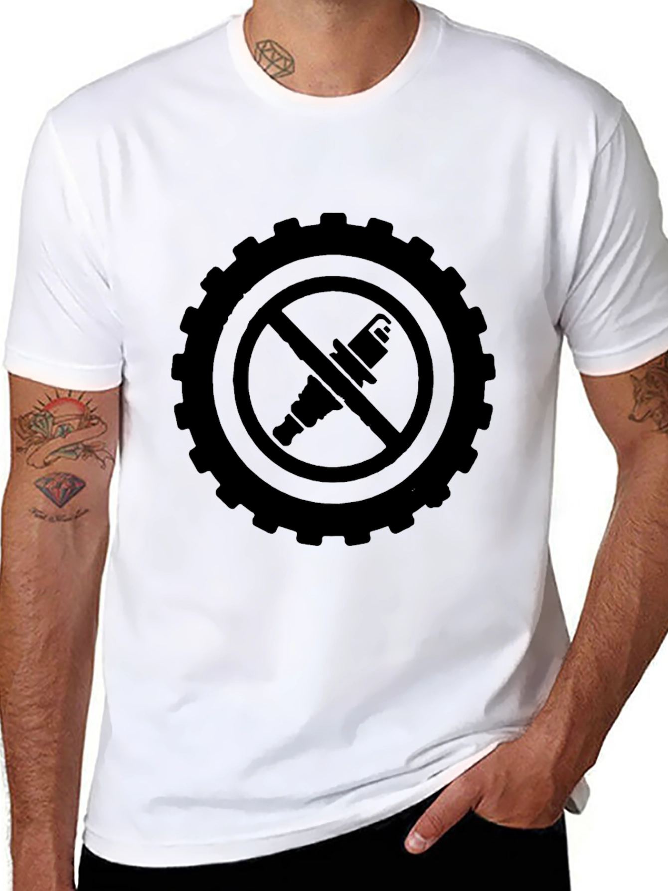Black No Spark Plug T-Shirt - Gearhead Design