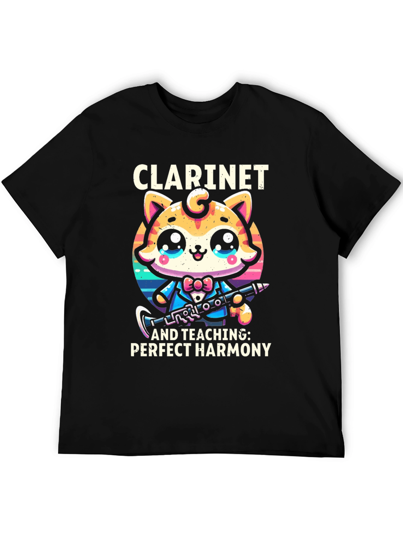 Cute Cartoon Cat Clarinet Teacher Graphic T-Shirt