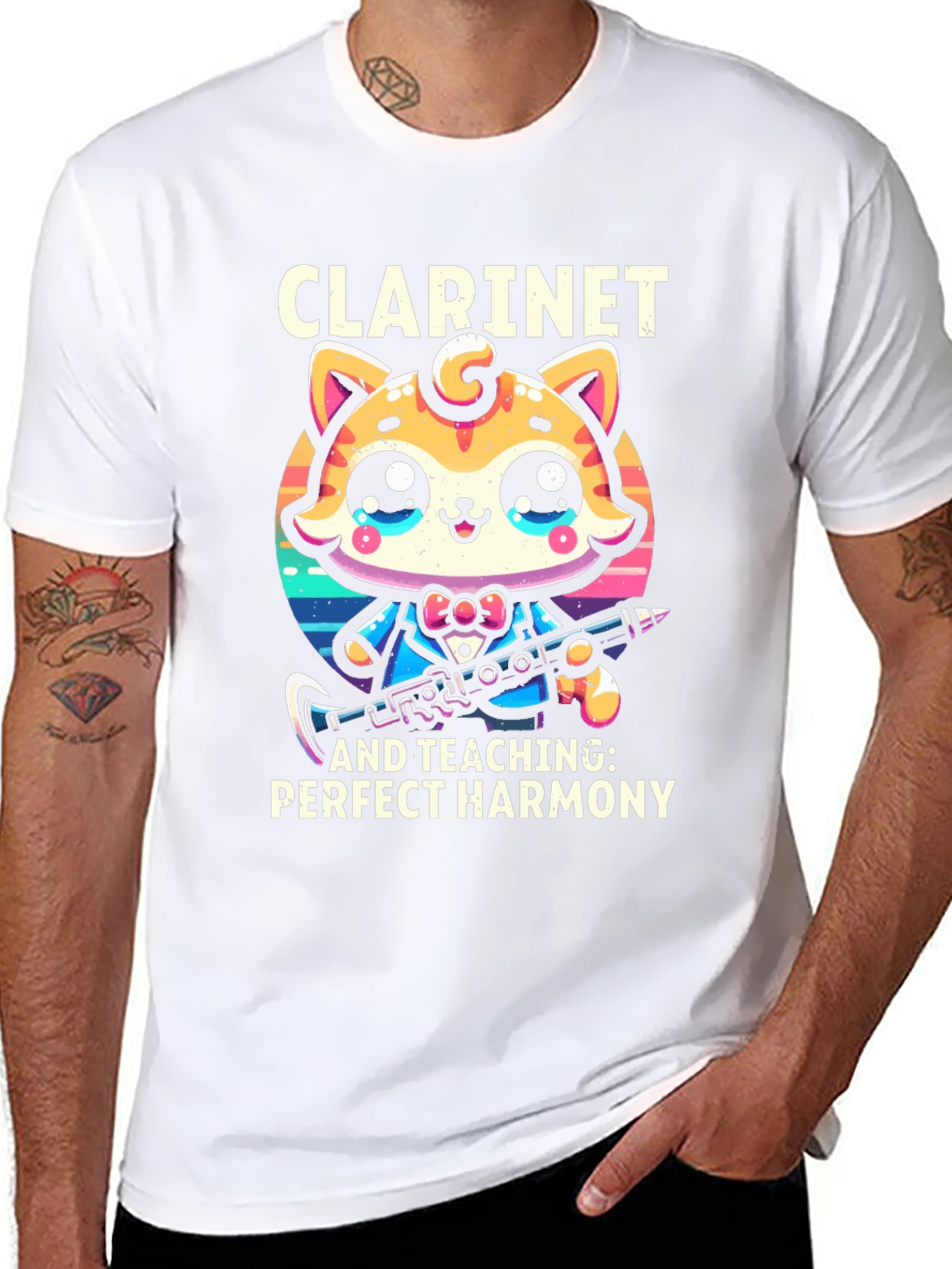 Cute Cartoon Cat Clarinet Teacher Graphic T-Shirt