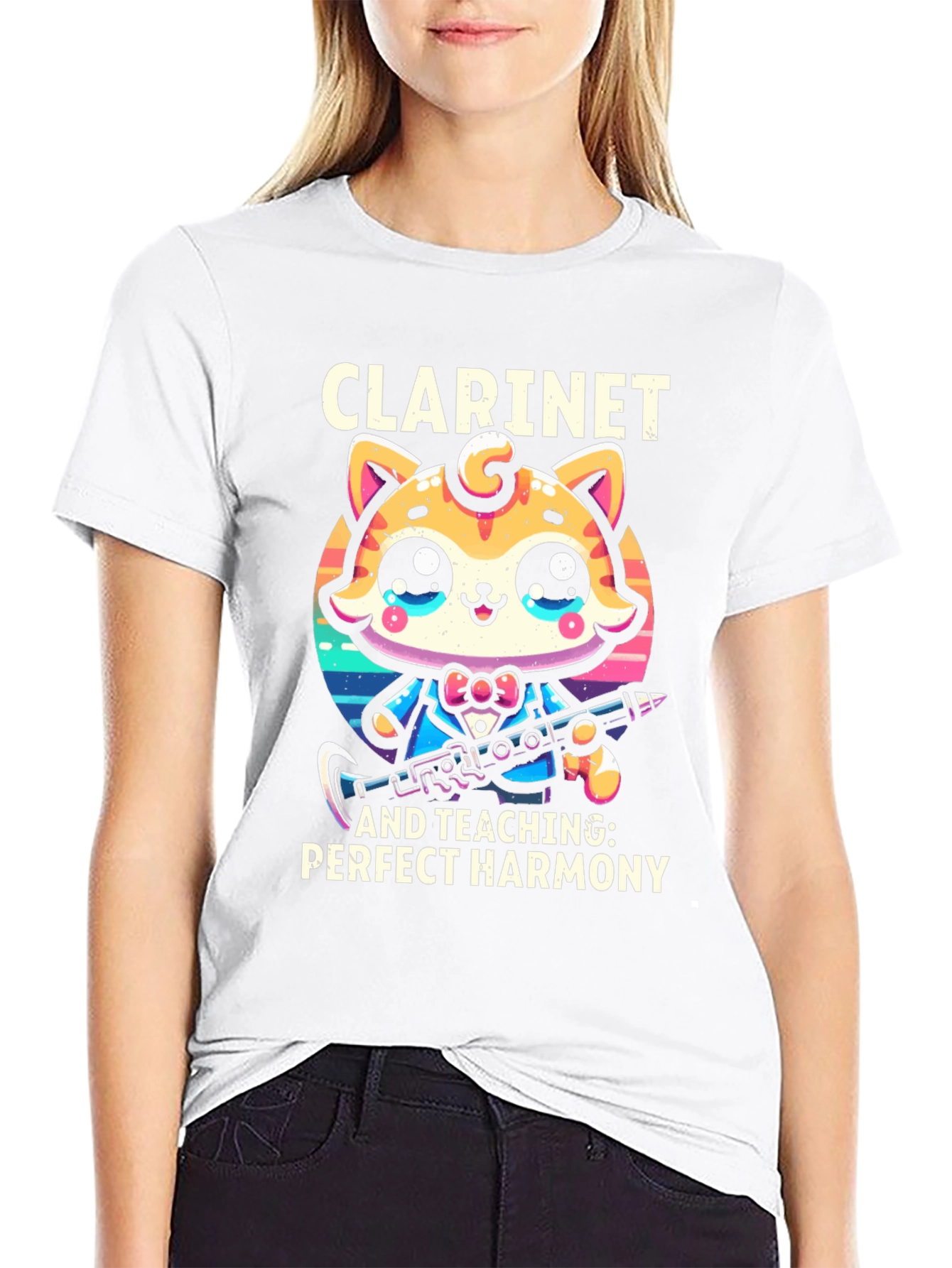 Cute Cartoon Cat Clarinet Teacher Graphic T-Shirt
