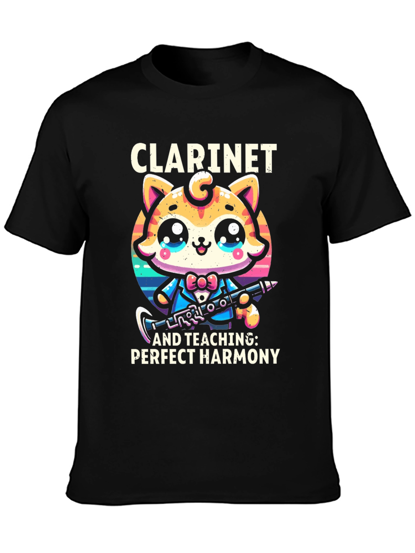 Cute Cartoon Cat Clarinet Teacher Graphic T-Shirt