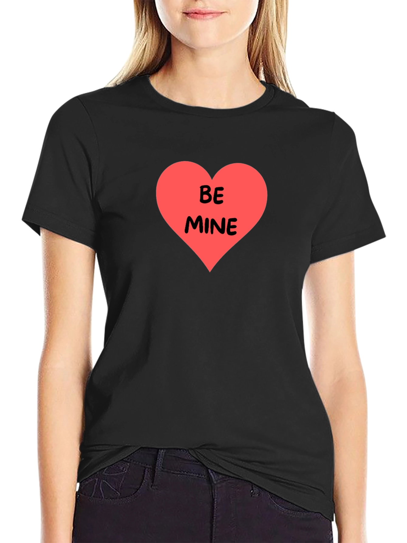 Be Mine Heart Graphic Black T-Shirt