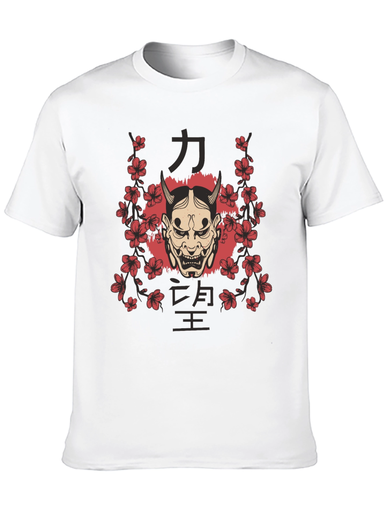 Mens Oni Mask Floral Graphic Black T-Shirt