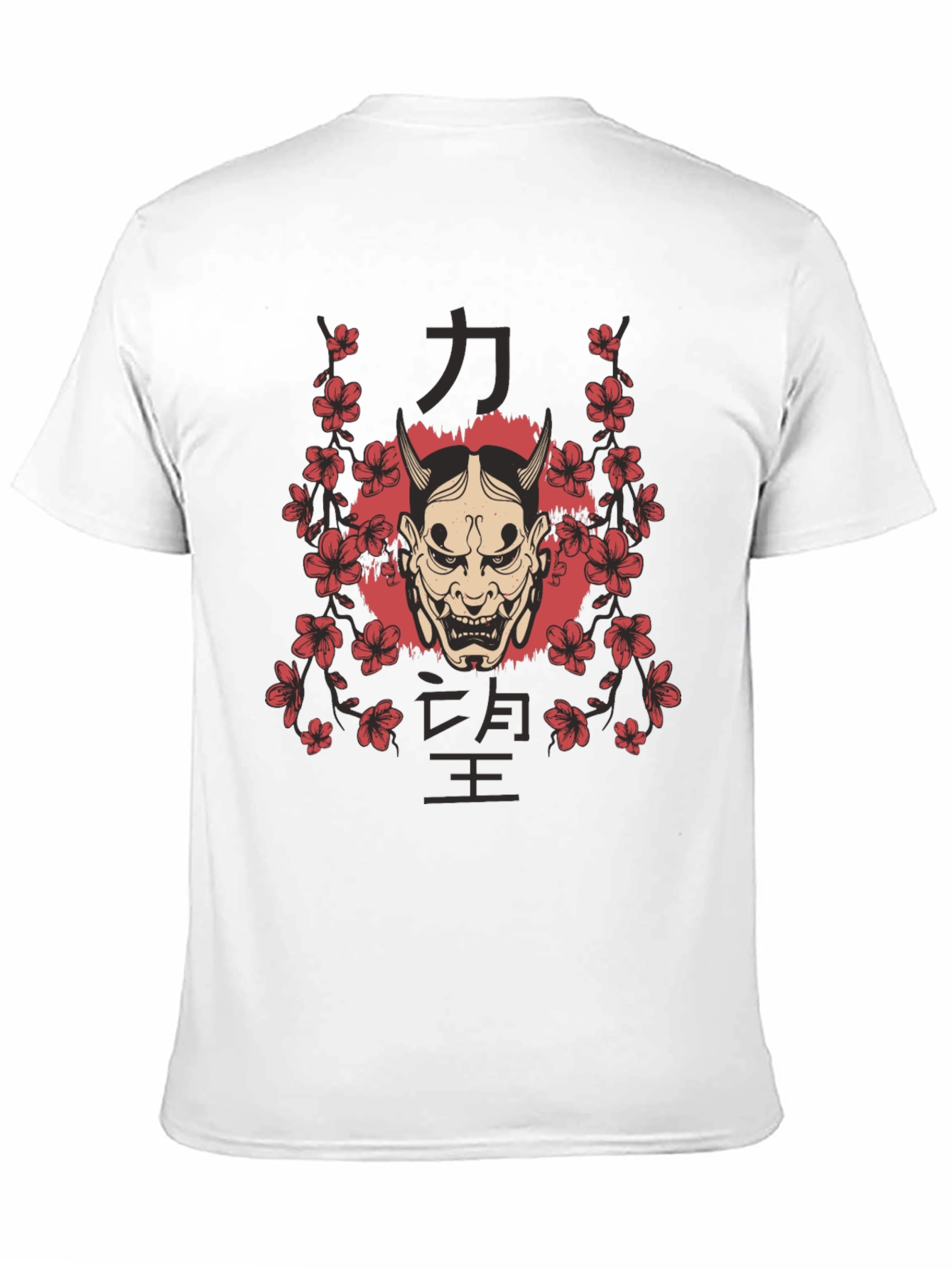 Mens Oni Mask Floral Graphic Black T-Shirt