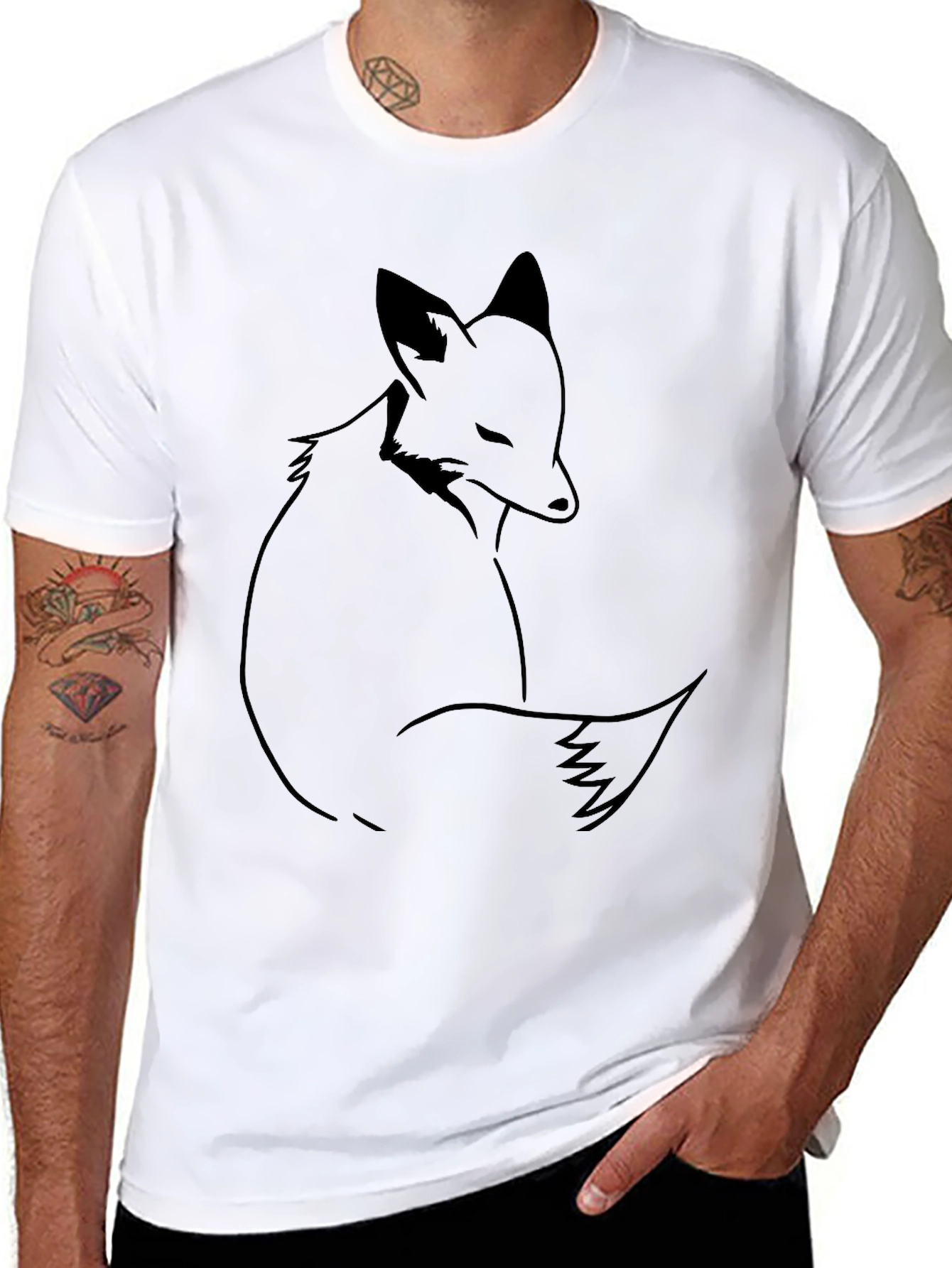 Minimalist Fox Graphic Black T-Shirt