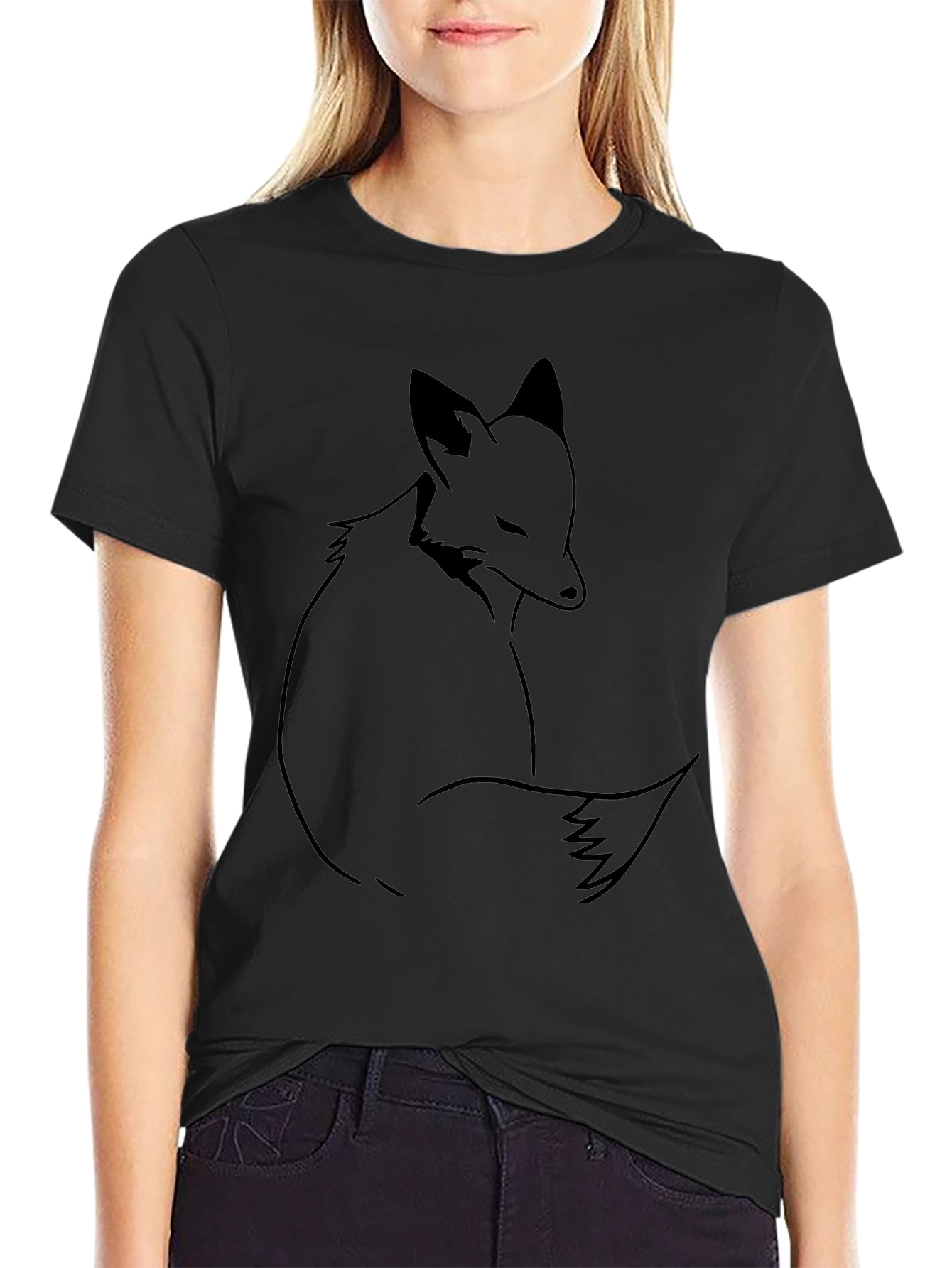 Minimalist Fox Graphic Black T-Shirt