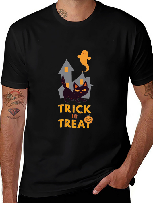 Halloween T-Shirt - Trick or Treat Ghost and Cat Tee