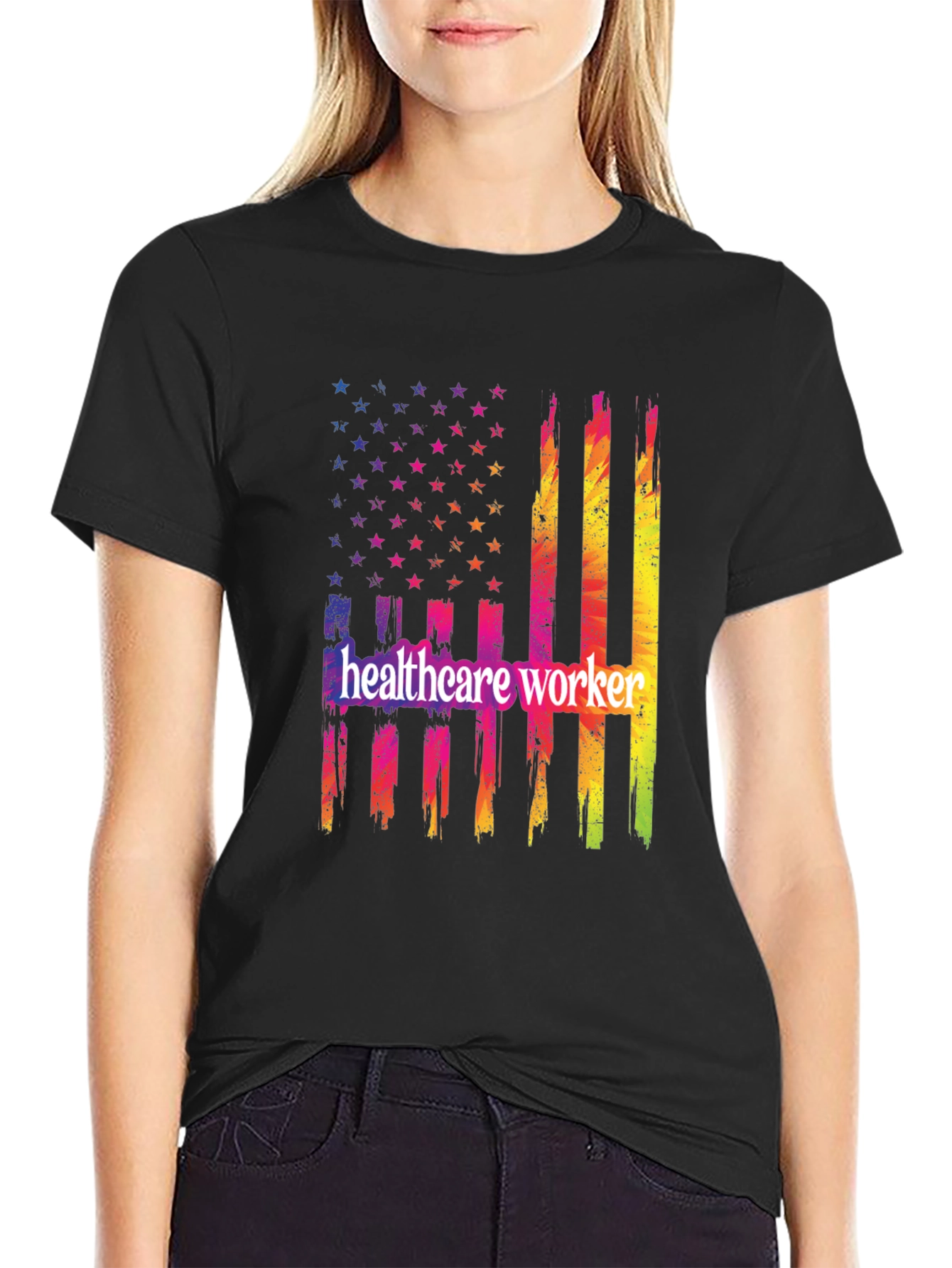 Healthcare Worker USA Flag Graphic T-Shirt