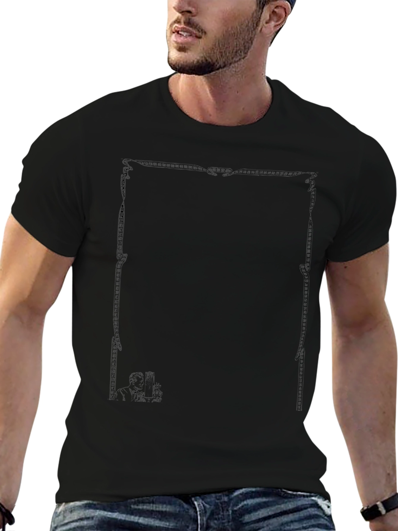 Elegant Black Graphic Tee - Ornate Frame Design