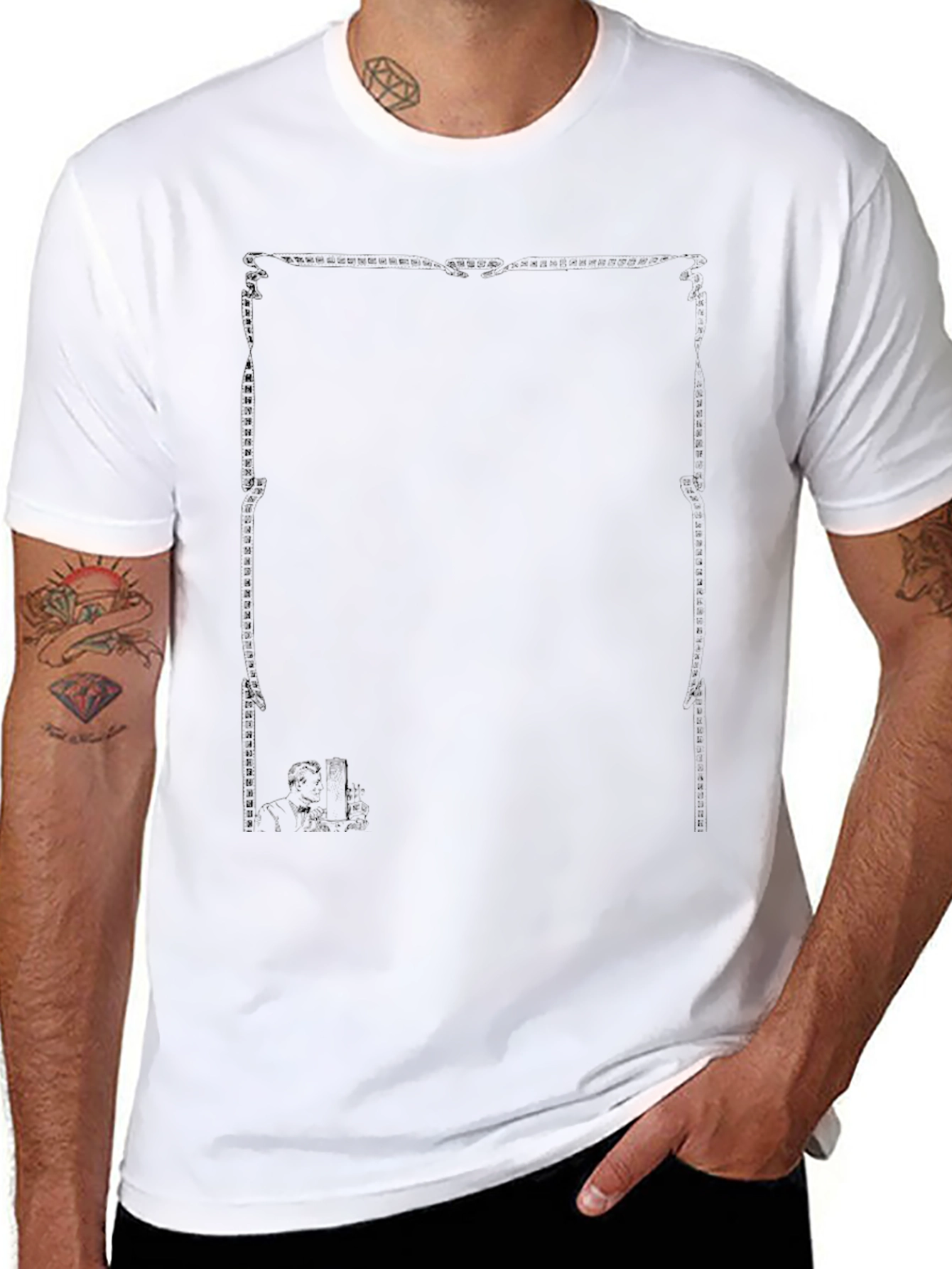 Elegant Black Graphic Tee - Ornate Frame Design