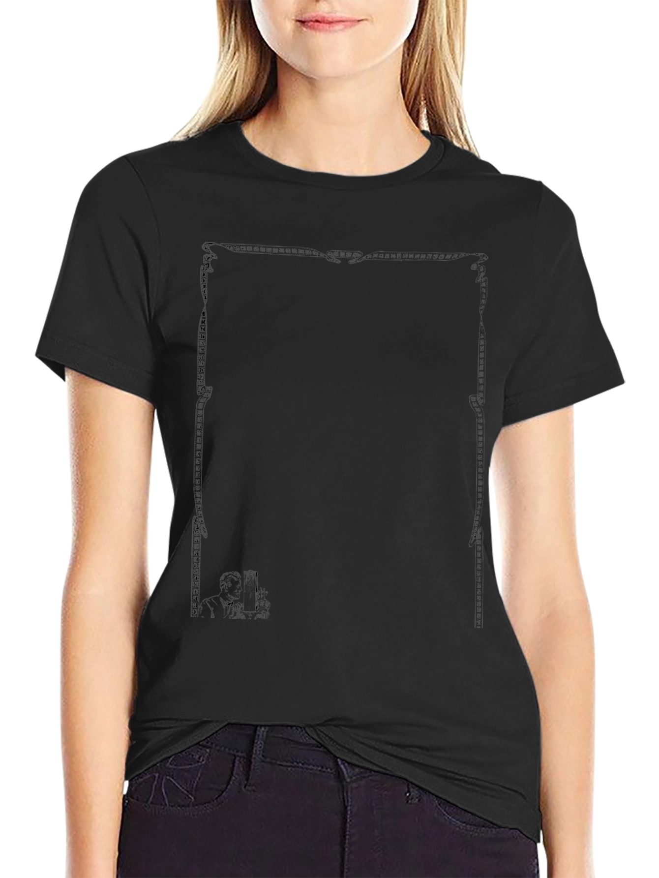 Elegant Black Graphic Tee - Ornate Frame Design