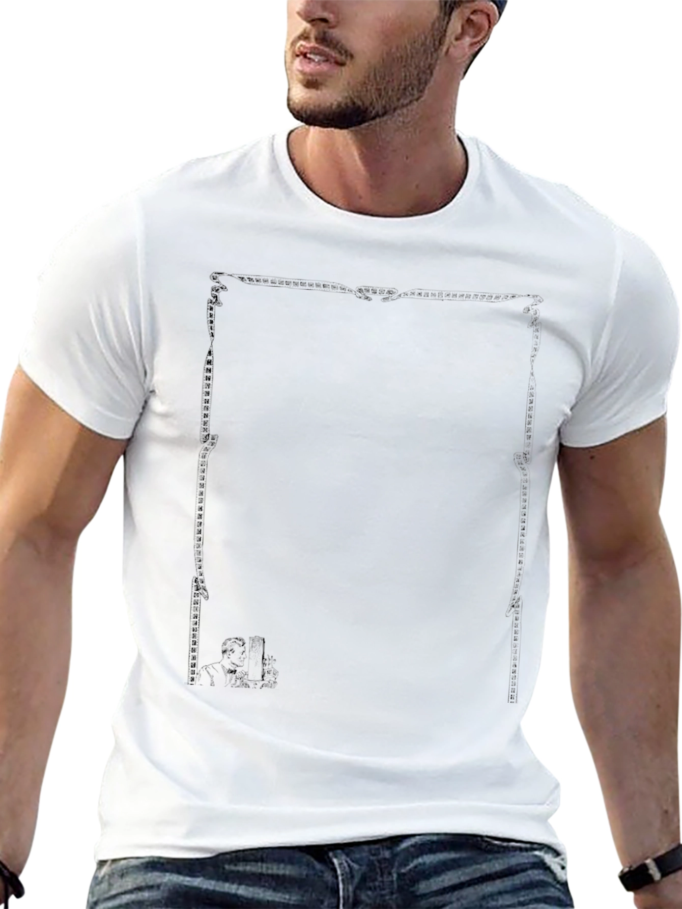 Elegant Black Graphic Tee - Ornate Frame Design