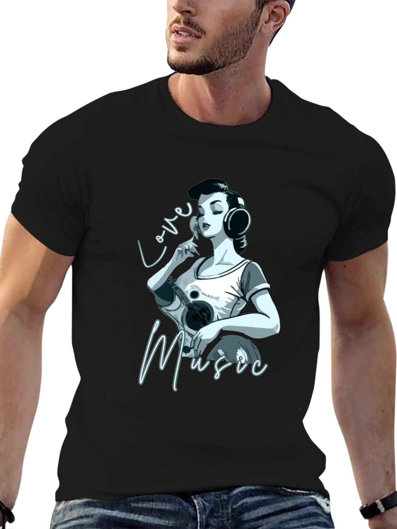 Love Music Graphic Black T-Shirt