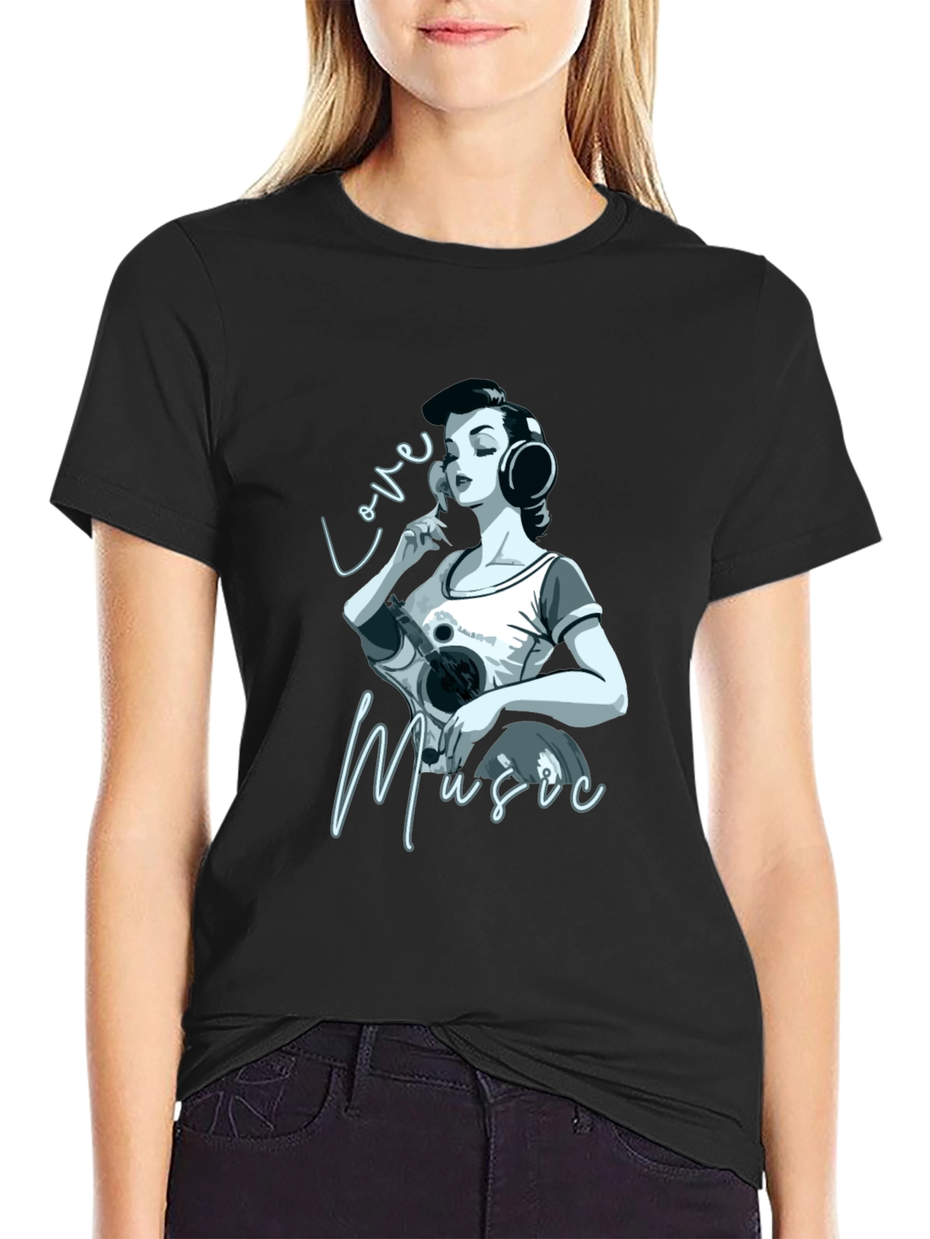 Love Music Graphic Black T-Shirt