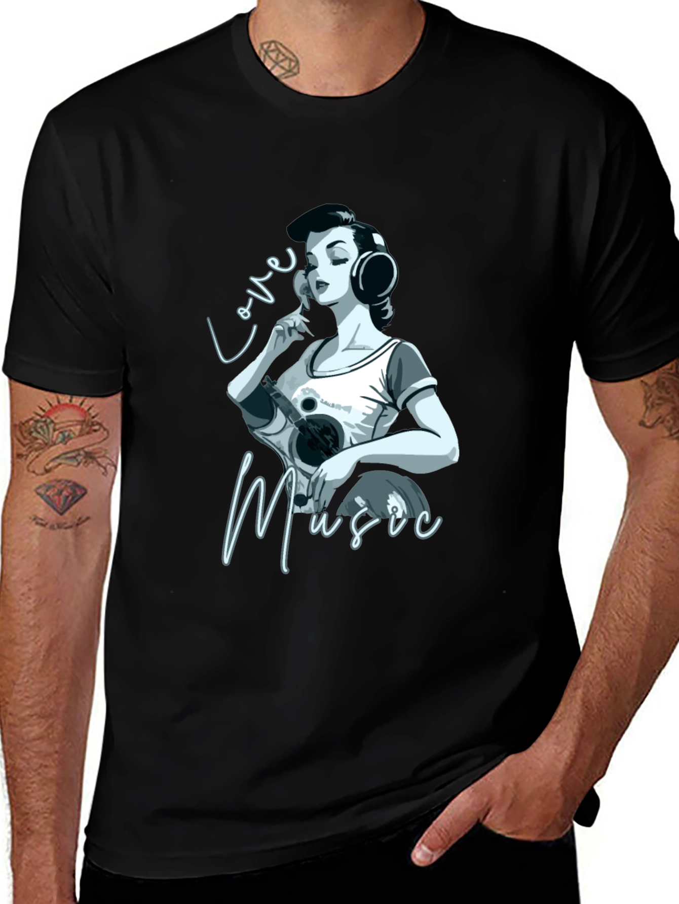 Love Music Graphic Black T-Shirt