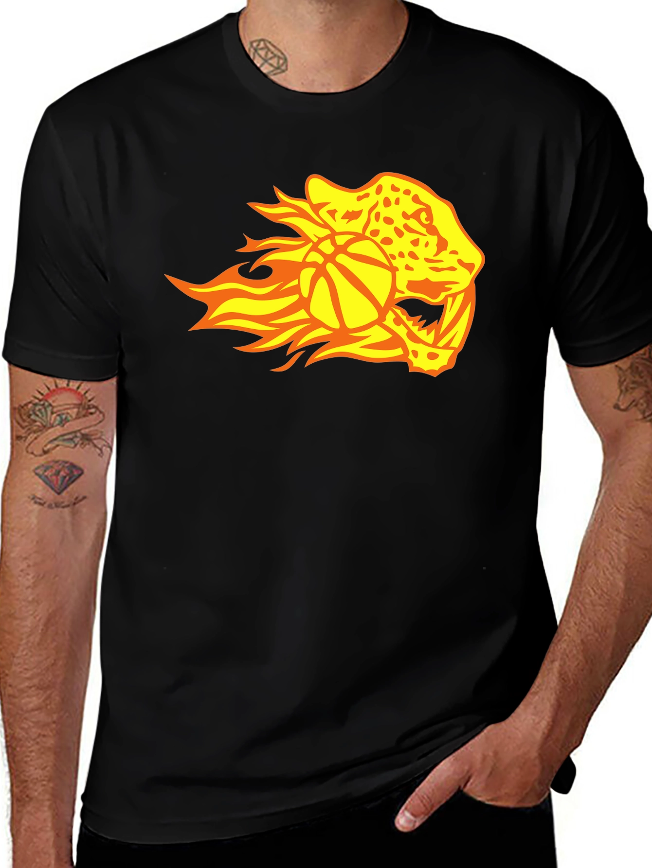 Flaming Leopard Basketball Graphic T-Shirt