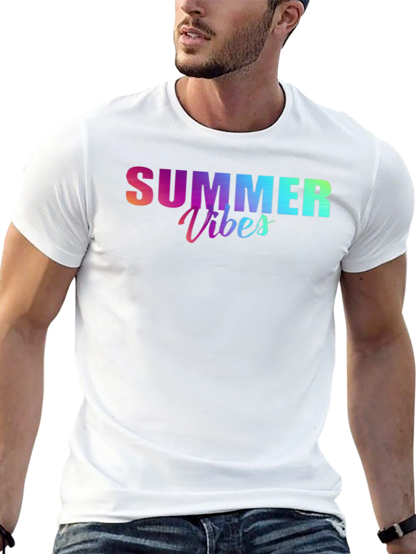 Summer Vibes Graphic Tee - Black Cotton T-Shirt